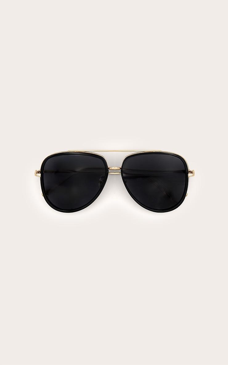 Black Oversized Gold Detail Aviator Sunglasses Product Image