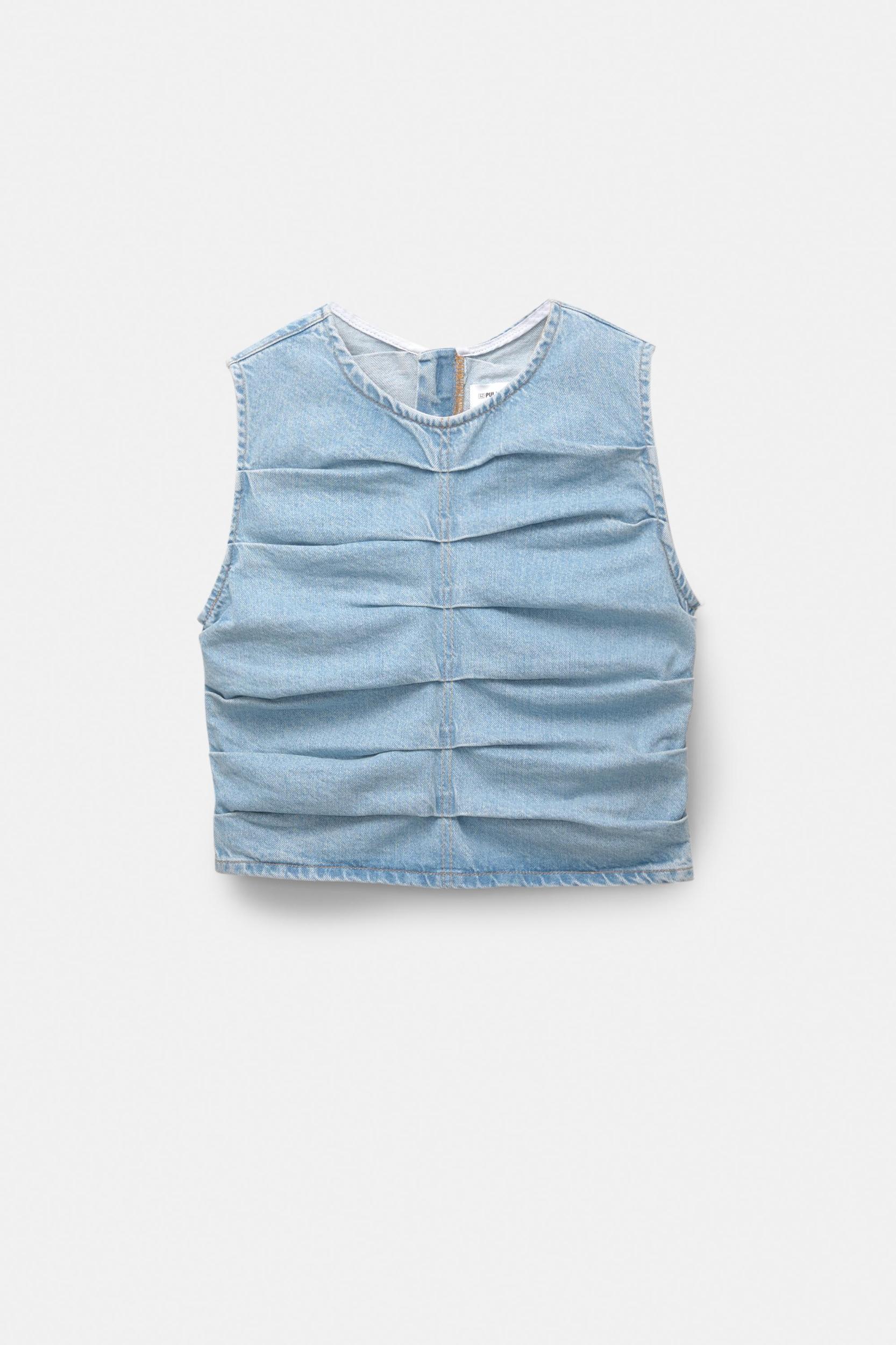 Gathered denim top Product Image
