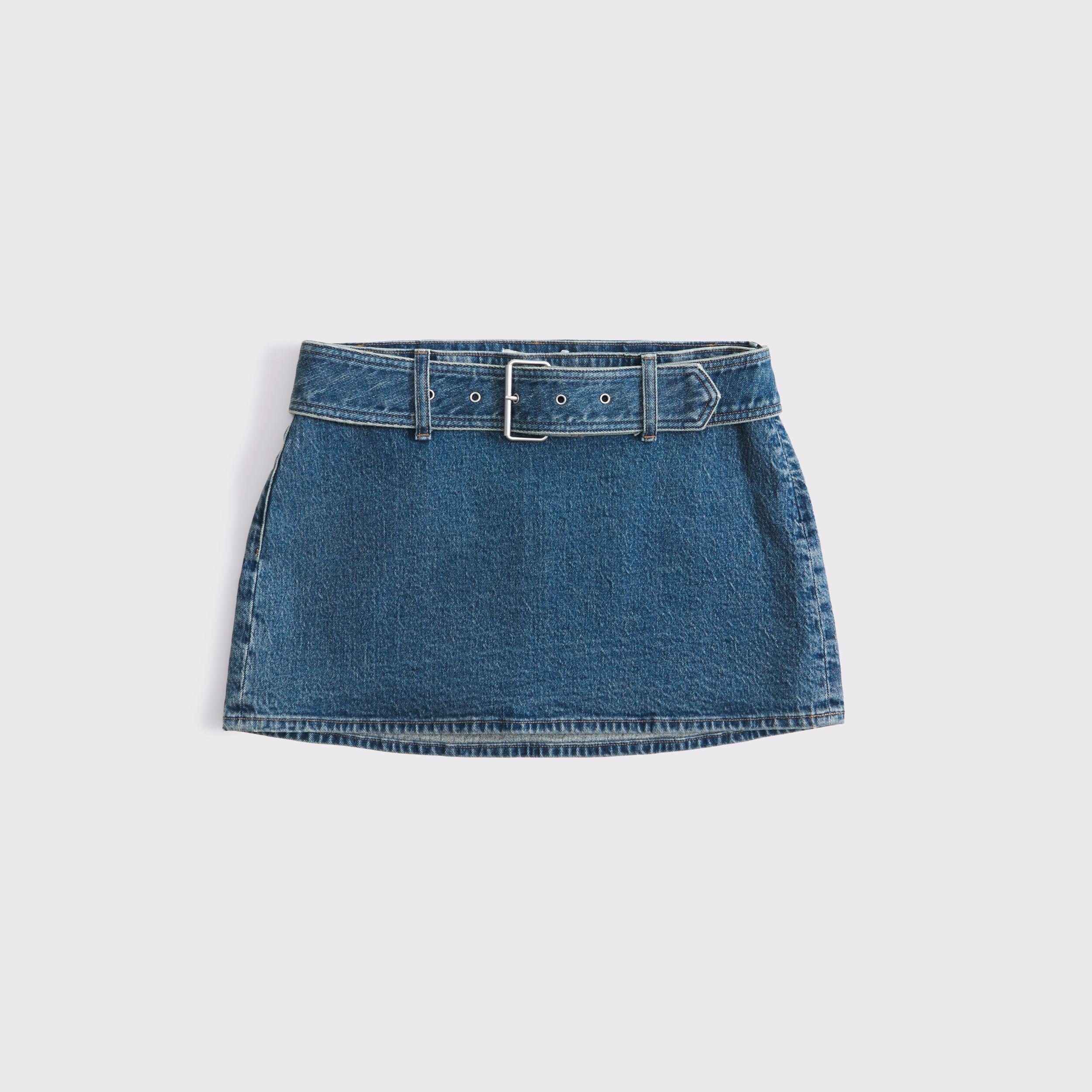 Curve Love Mid Rise Belted Denim Mini Skort Product Image