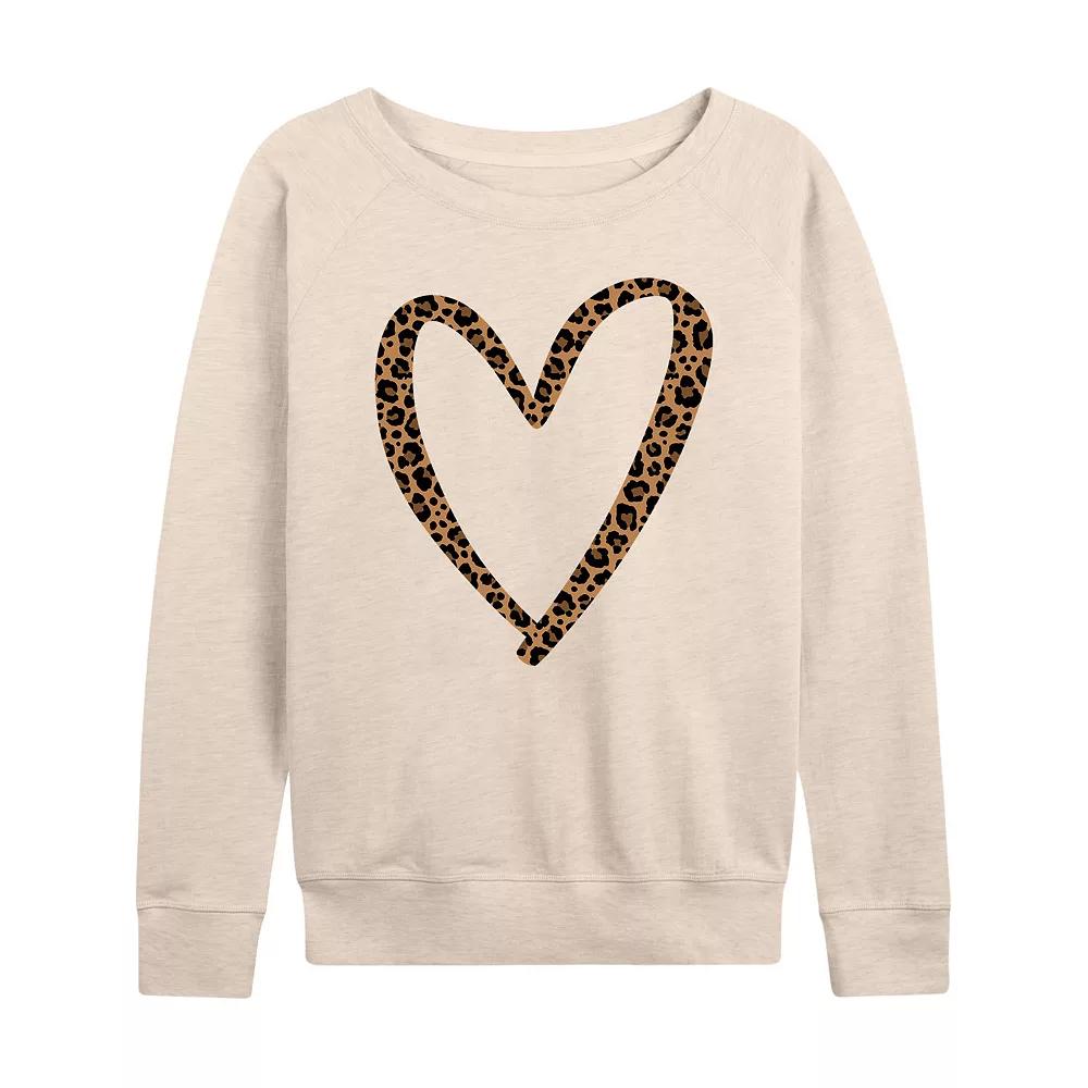 Women's Leopard Print Heart Outline French Terry Long Sleeve Tee, Girl's,  Product Image