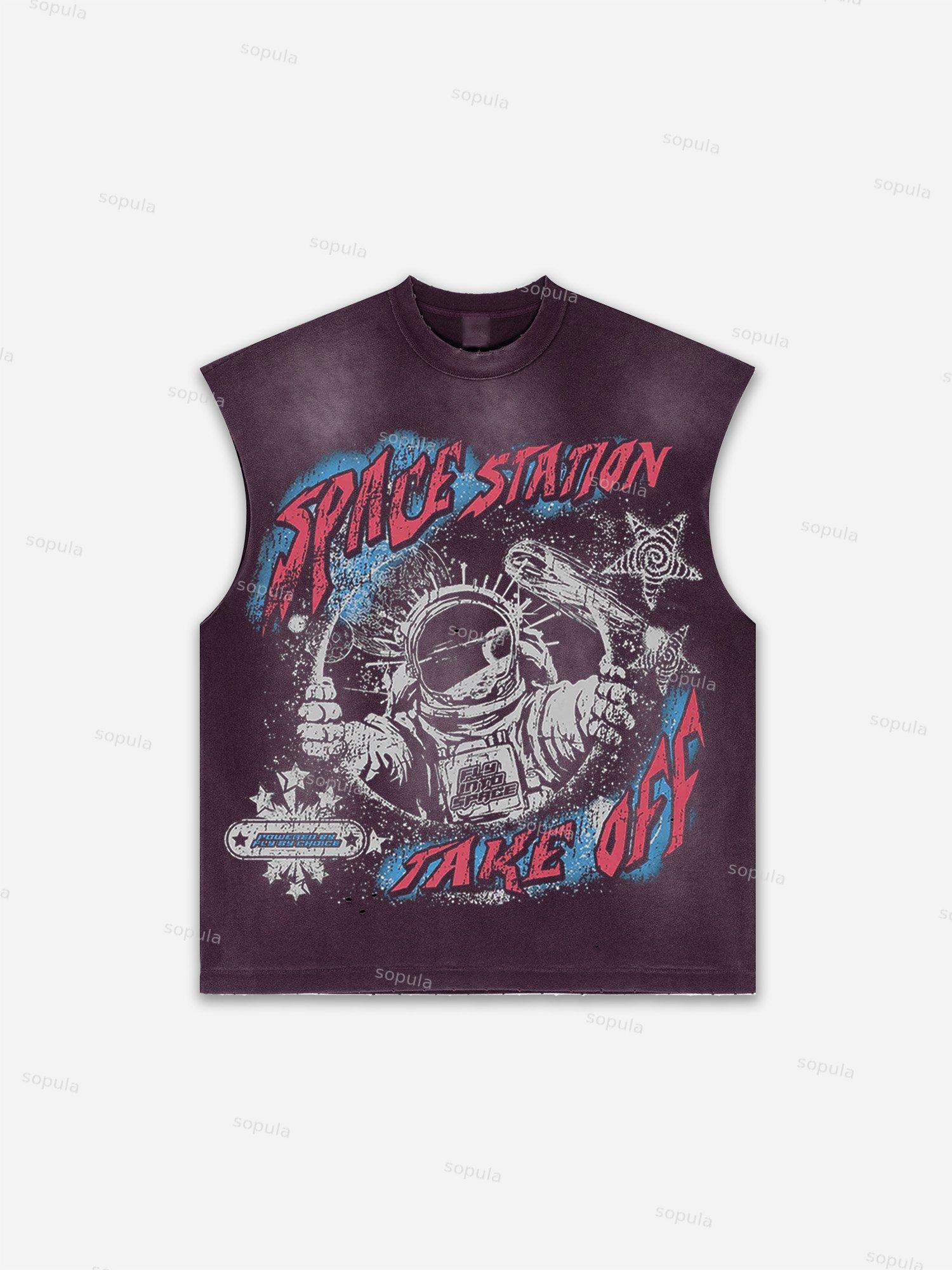 Sopula Men's Fly By Choice X Spacestation Graphic Print Distressed Tank Tops Sleeveless Shirts Product Image