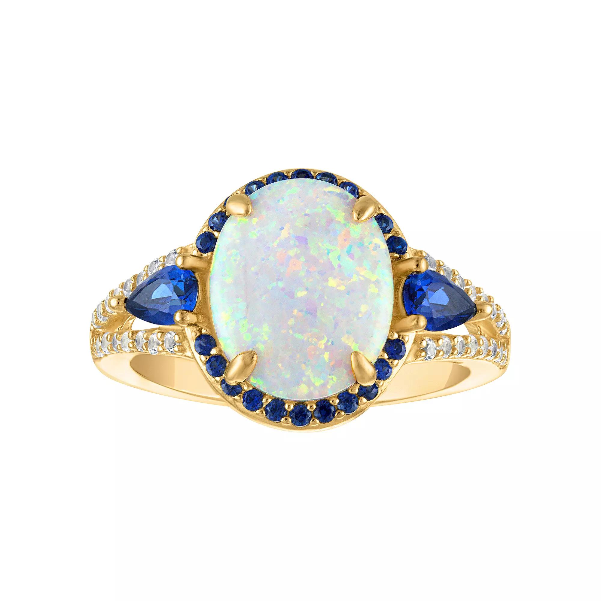 Designs by Gioelli 14k Gold Over Silver Lab-Created Opal & Sapphire Ring, Women's, Size: 8, Gold Tone Product Image