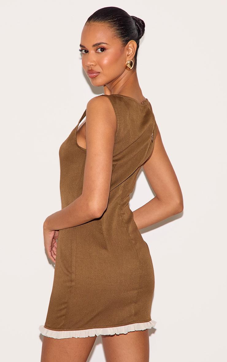 Brown Scoop Neck Frill Hem Bodycon Dress Product Image