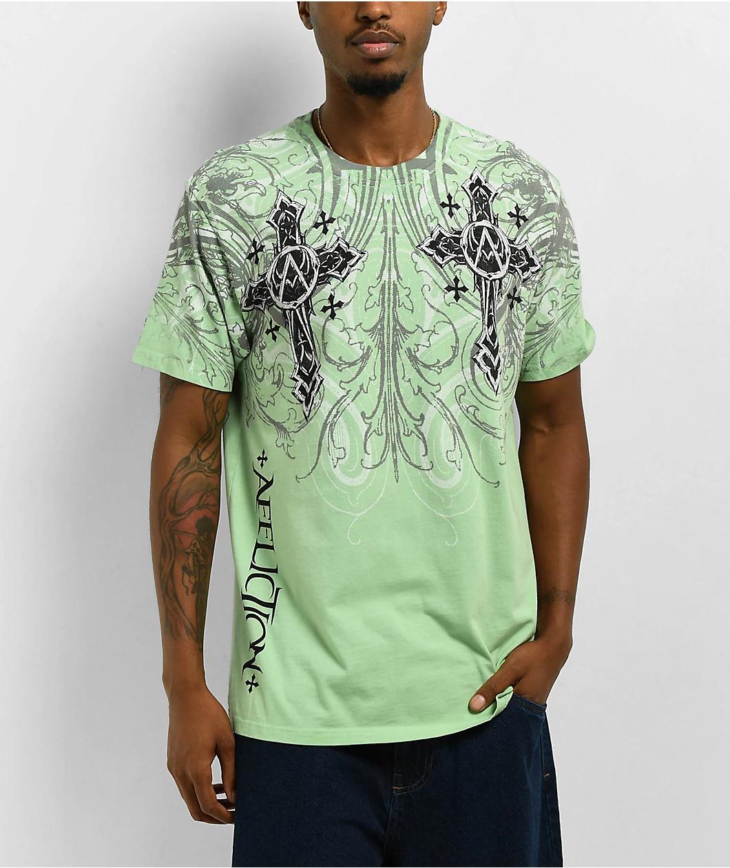Affliction Winged Up Light Green T-Shirt Product Image