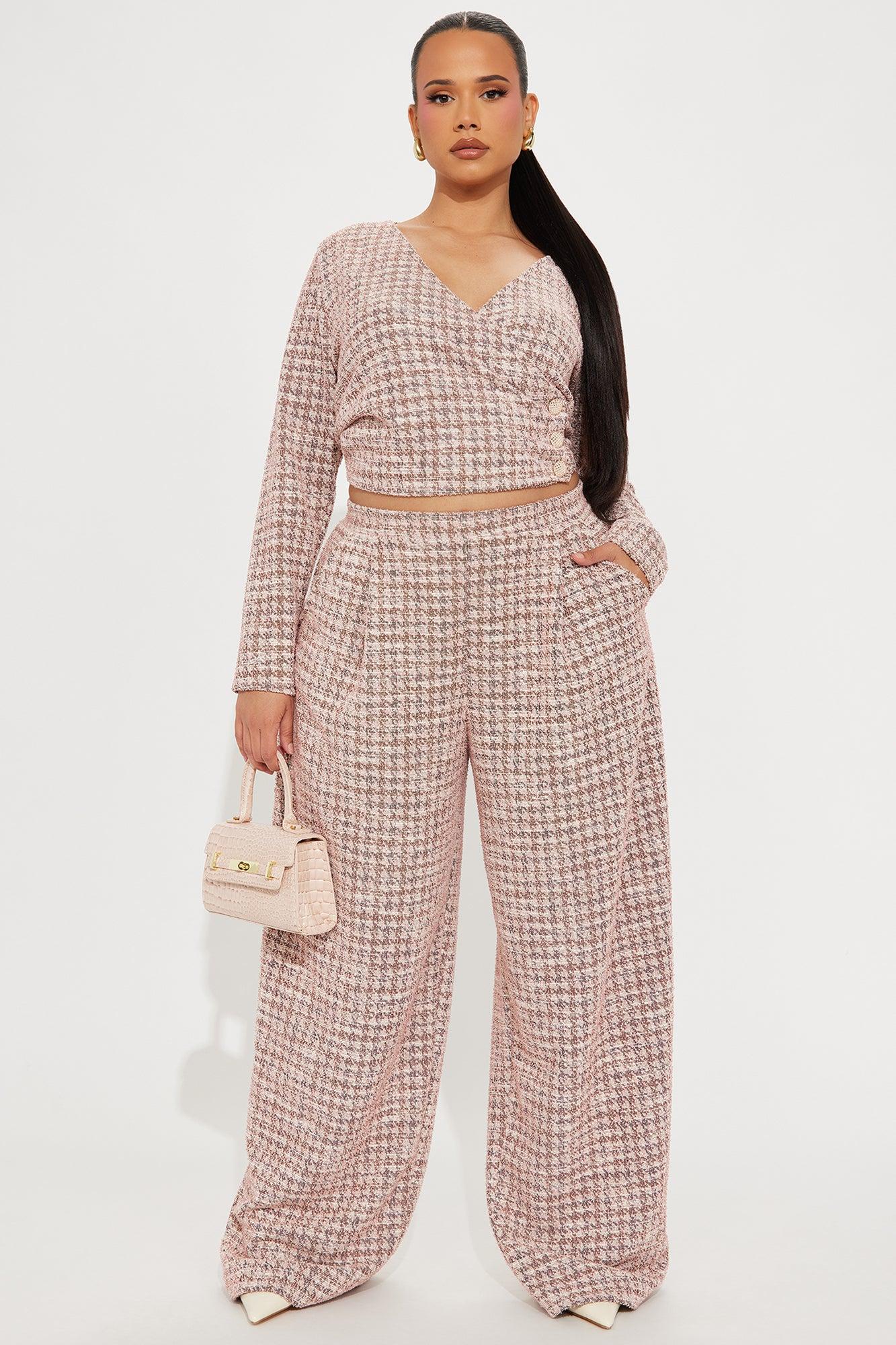 So Prestige Knit Tweed Pant Set - Pink Product Image