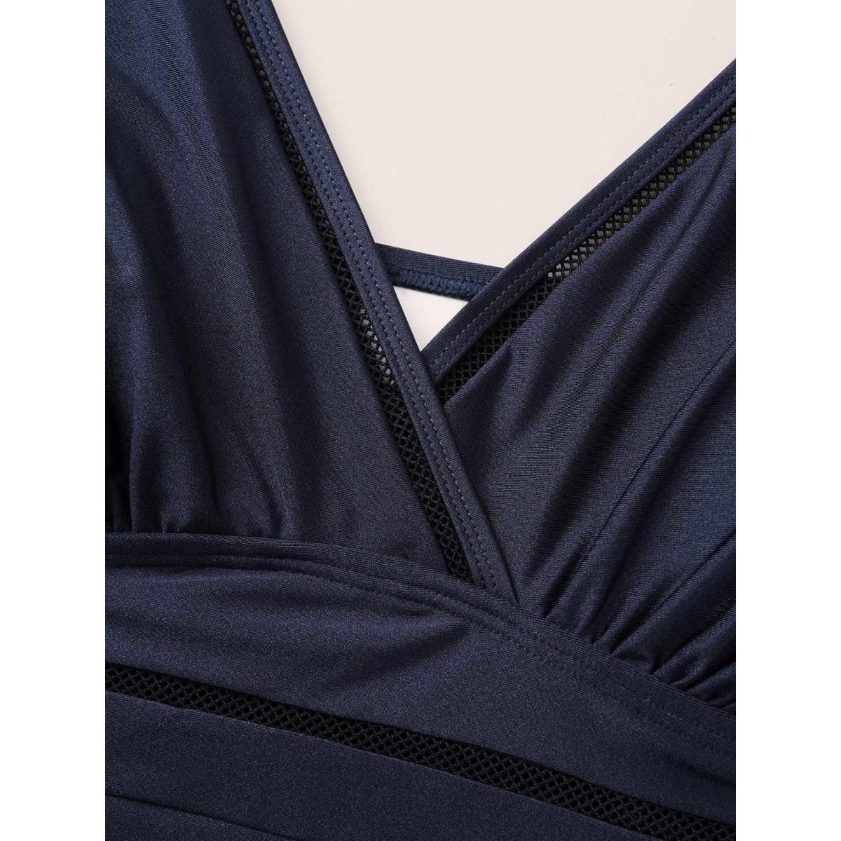 Plus Size Solid Adjustable Straps Gathered One Piece Swimsuit Women's Swimwear Midnight Resort Non Curve Bathing Suits High stretch One Pieces BloomChic 12/L Product Image