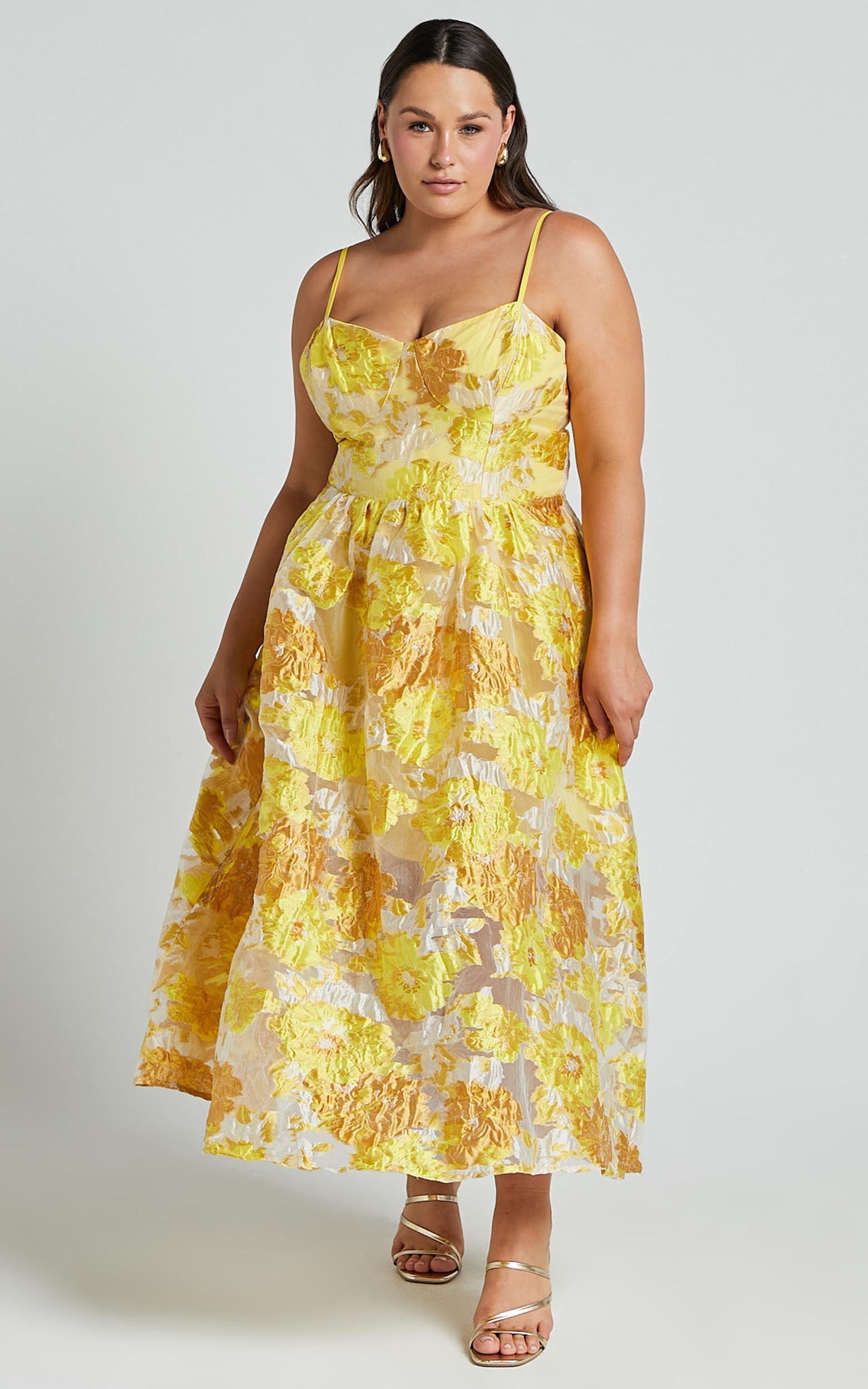 Brailey Midi Dress - Aline Corset Detail Dress in Yellow Product Image