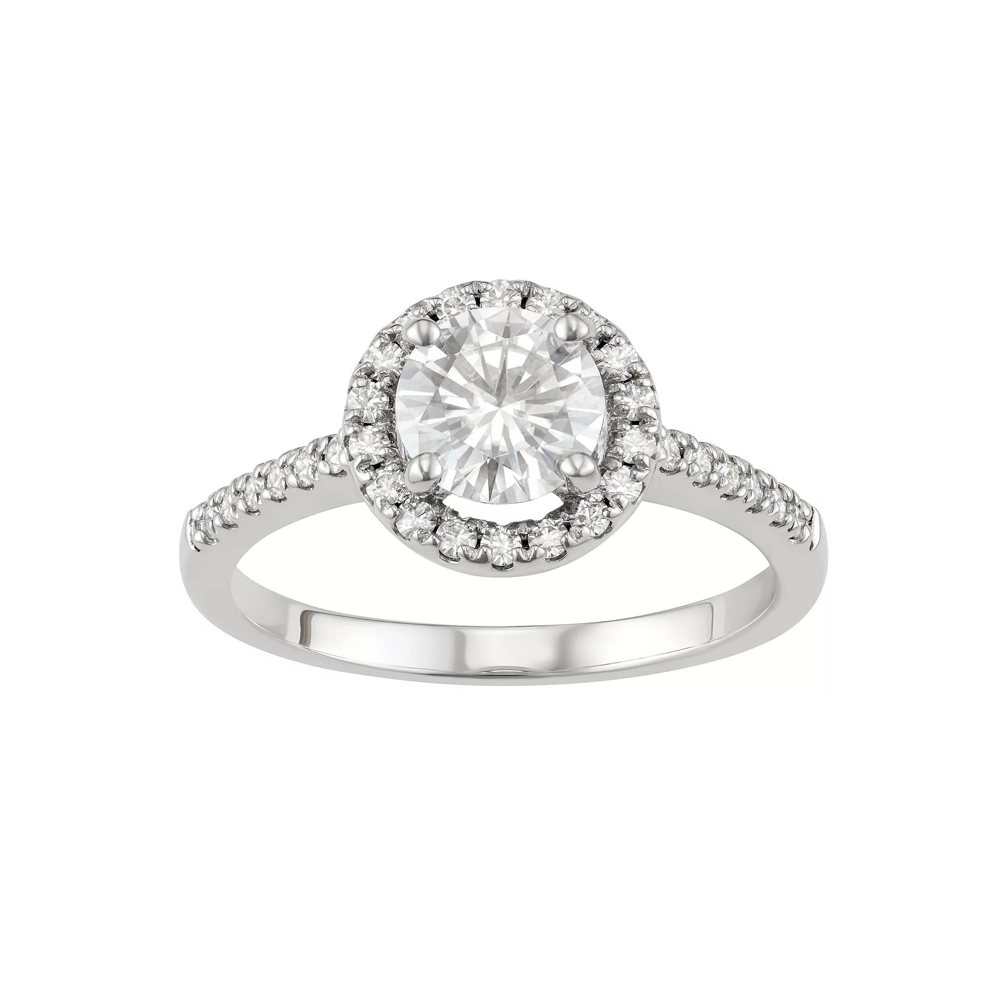 14k Gold 1 1/3 Carat T.W. Lab-Created Moissanite Round Halo Ring, Women's,  Product Image