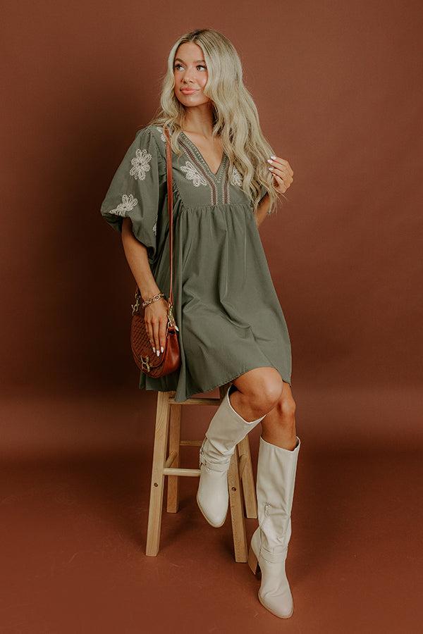 Tucson Sunsets Embroidered Mini Dress in Sage Product Image