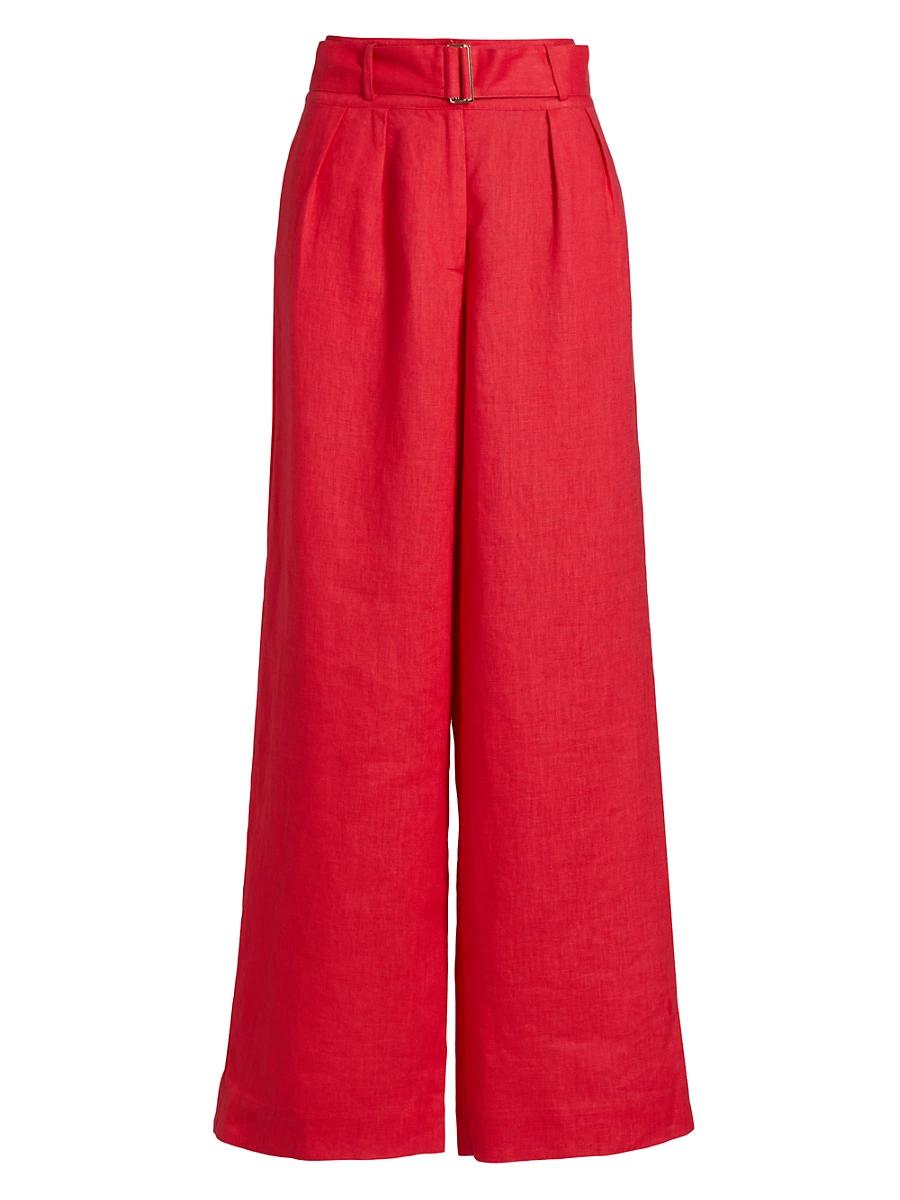 Womens Alina Belted Pleated Linen Wide-Leg Pants Product Image