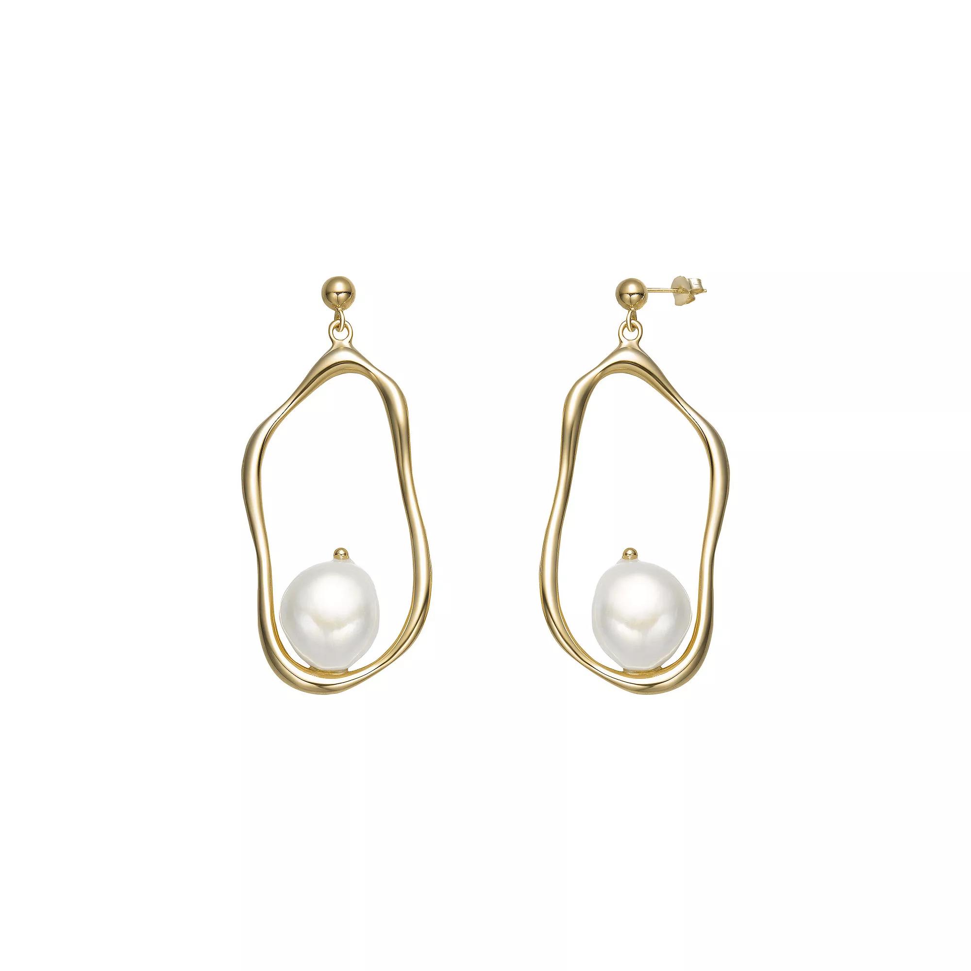 14k Gold Sterling Silver Freshwater Cultured Pearl Curvy Dangling Earrings, Womens, Gold Tone Product Image