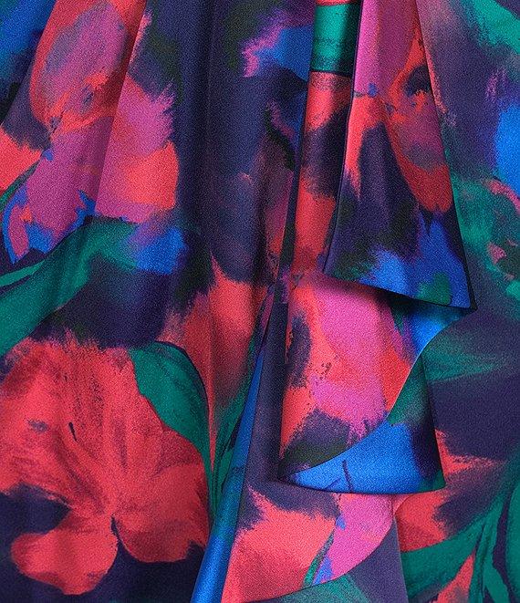 Adrianna Papell Floral Satin One Shoulder Sleeveless Ruffle Dress Product Image