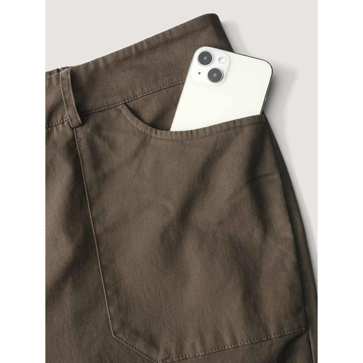 Plus Size Sculpted Pockets Straight-Leg Pants Women DarkBrown Leisure Skinny Mid Rise Casual Pants BloomChic 14-16/1X Product Image