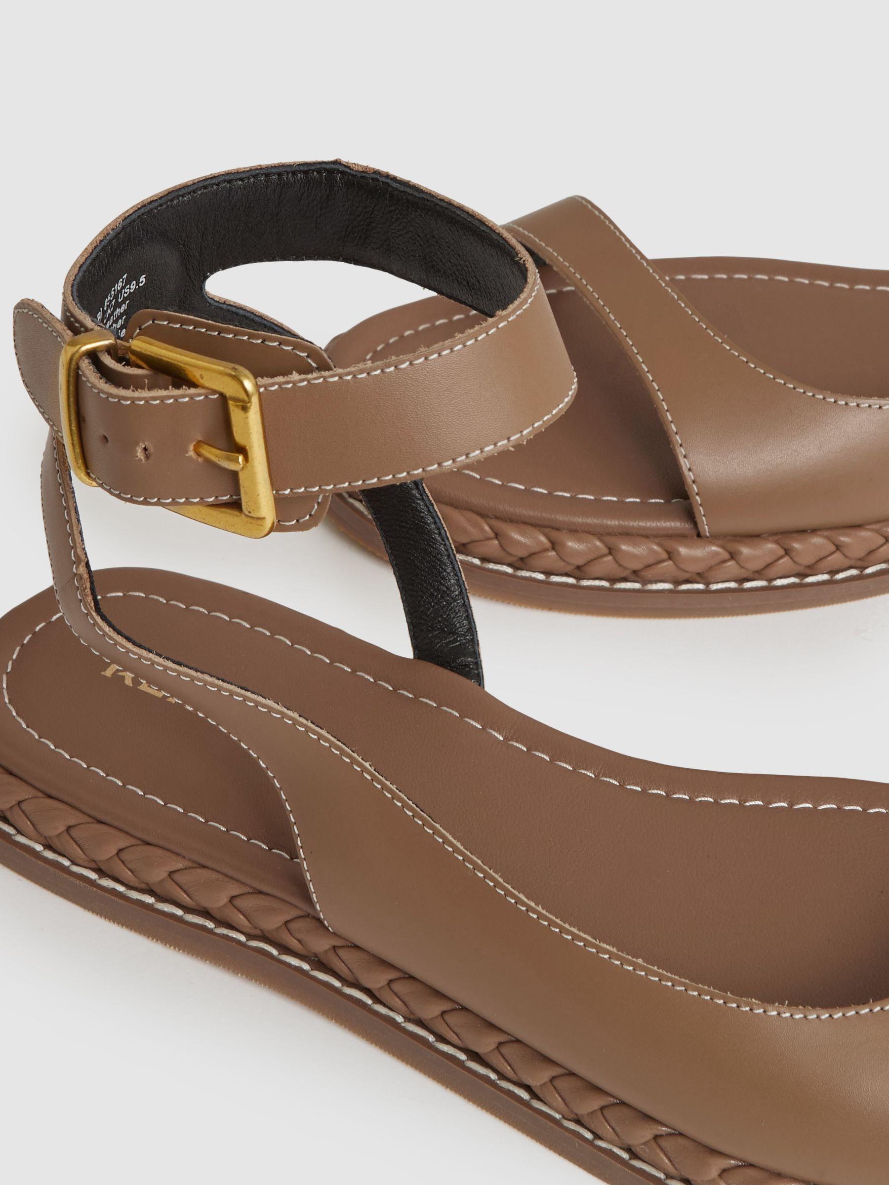 Leather Plait Detail Sandals in Tan Product Image