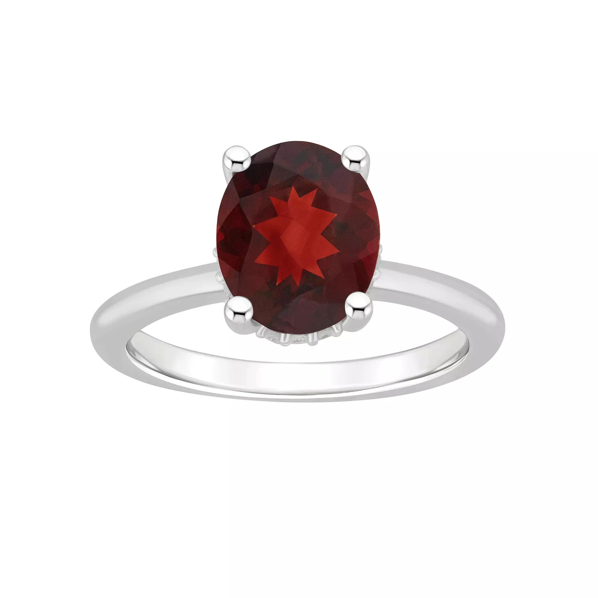 Alyson Layne Sterling Silver 10 mm x 8 mm Oval Gemstone & Diamond Accent Ring, Women's, Red Product Image