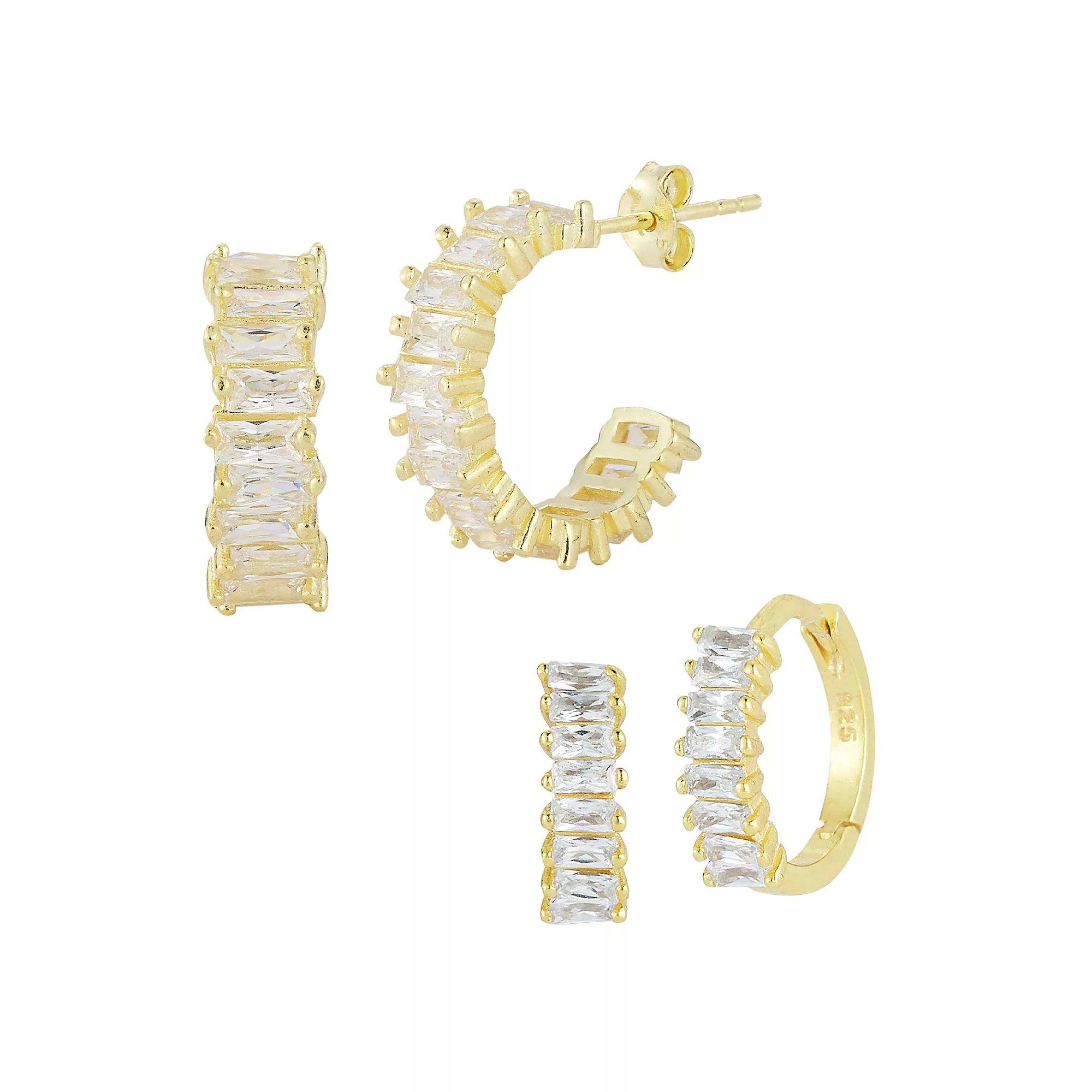 Sunkissed Sterling Cubic Zirconia Huggie Hoop Earring Set, Women's, Gold Tone Product Image