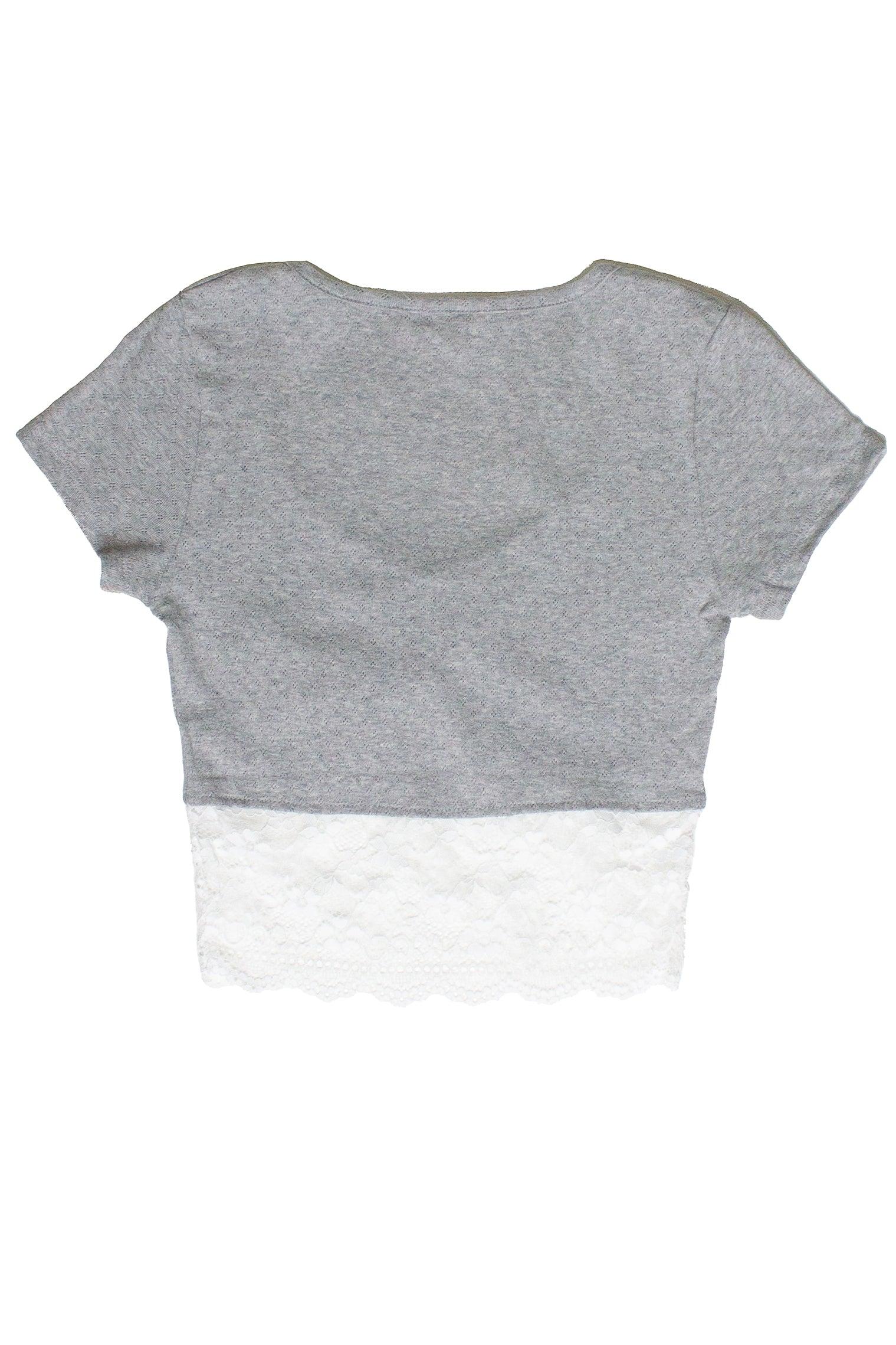 Lace Hem Pointelle Crop Tee Product Image