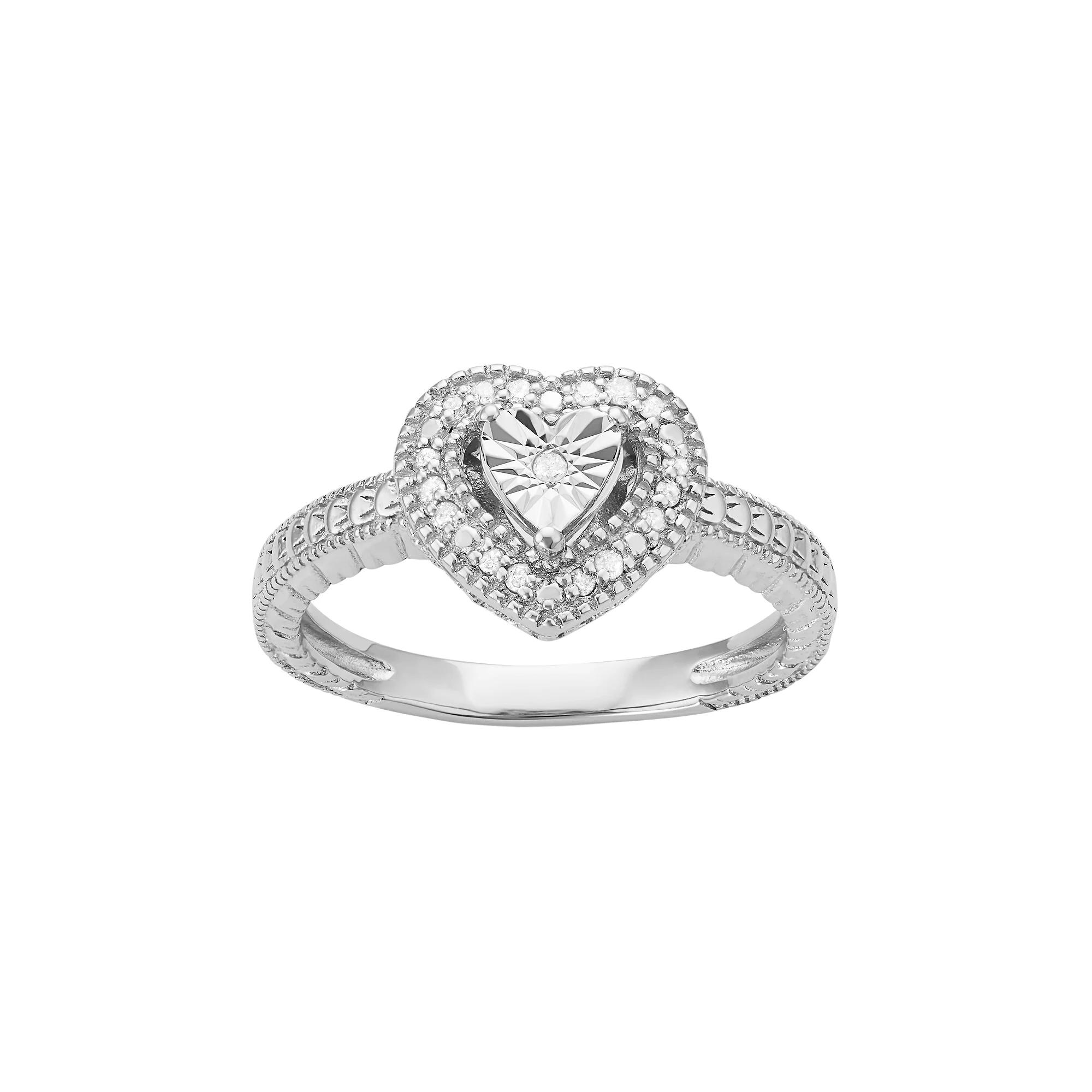 Sterling Silver 1/10 Carat T.W. Diamond Heart Halo Ring, Womens White Product Image