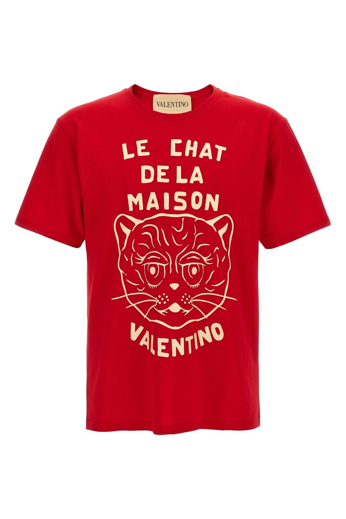 VALENTINO Graphic Print House Cat Crew Neck T-shirt In Red Product Image