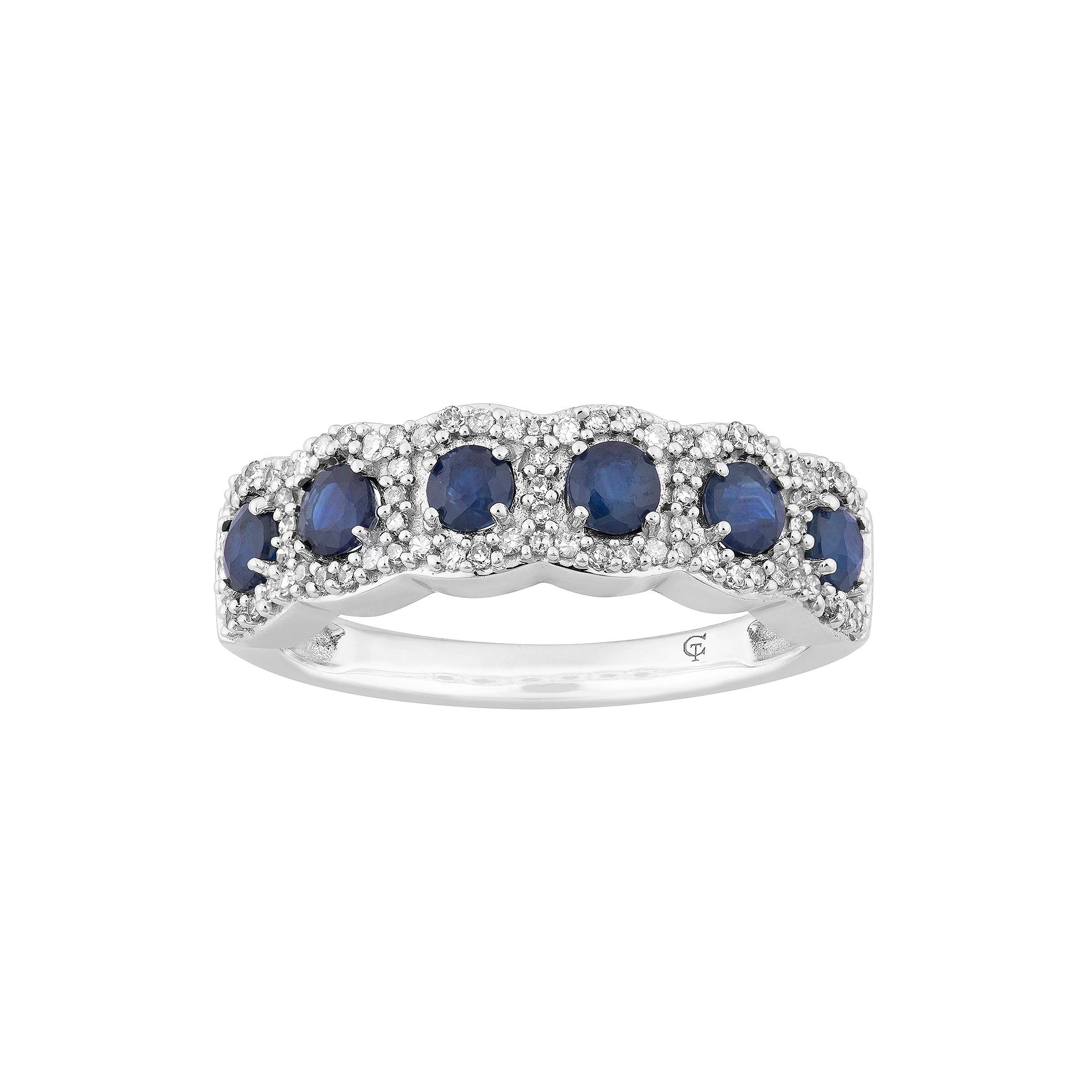 LOVEABLES 10k White Gold Sapphire & 1/4 Carat T.W. Diamond 6-Stone Ring, Women's, 10k Whgold Product Image