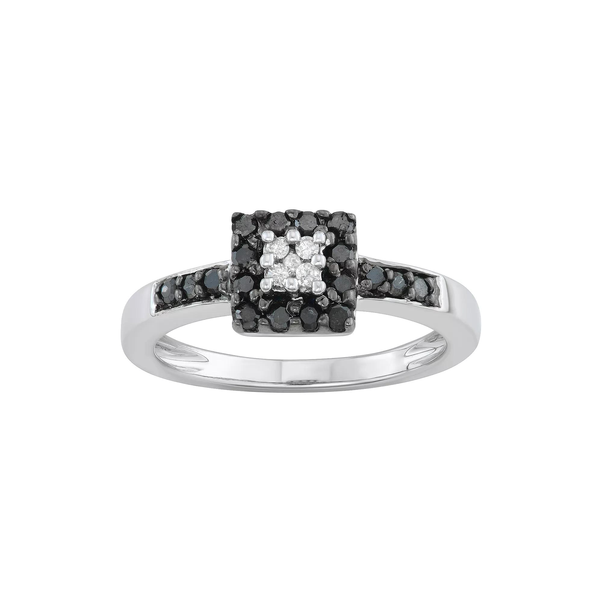 1/3 Carat T.W. Black & White Diamond Halo Ring, Women's, Size: 8, Silver Tone Product Image
