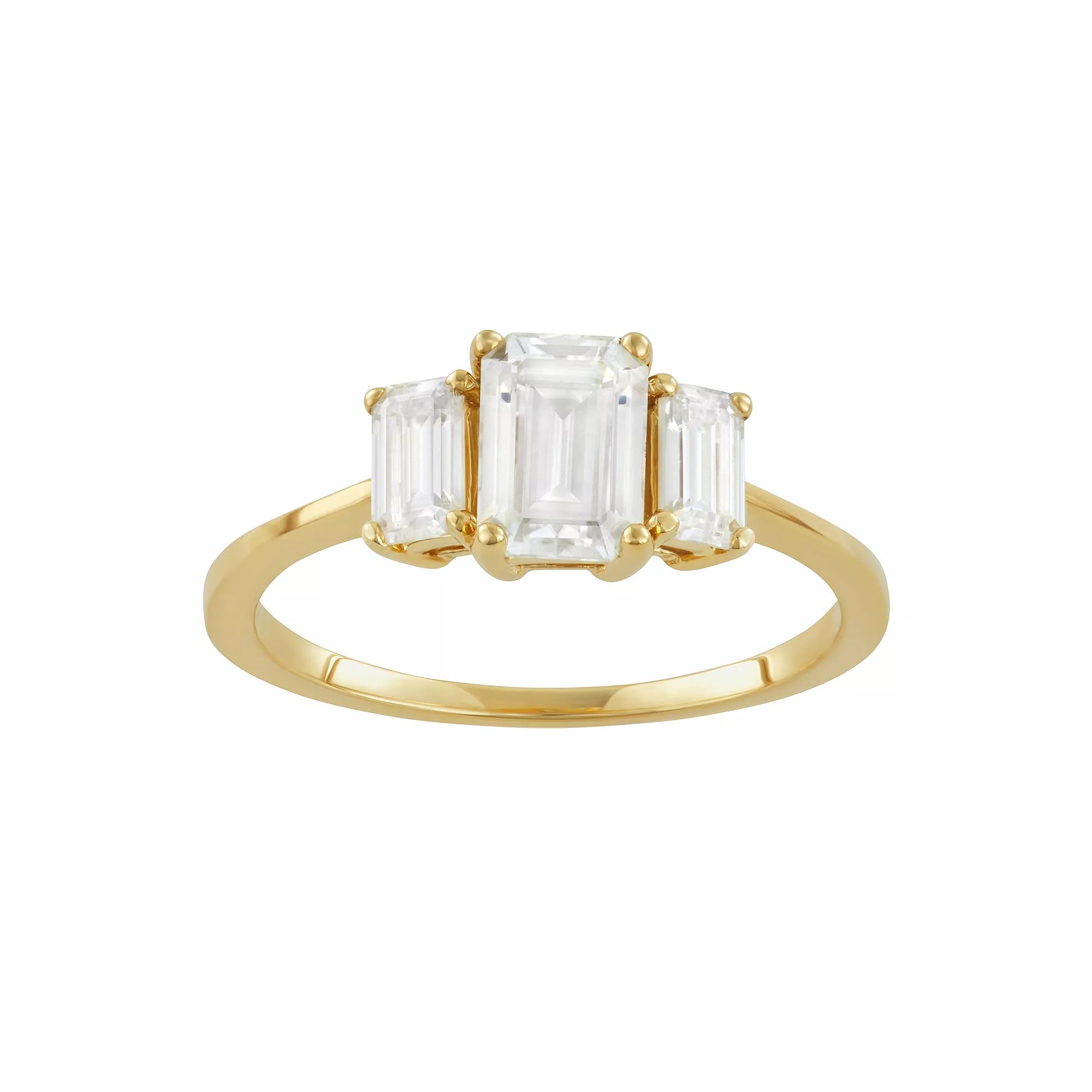 Charles & Colvard 14k Gold 1 1/2 Carat T.W. Lab-Created Moissanite Three-Stone Ring, Women's, Size: 8 Product Image