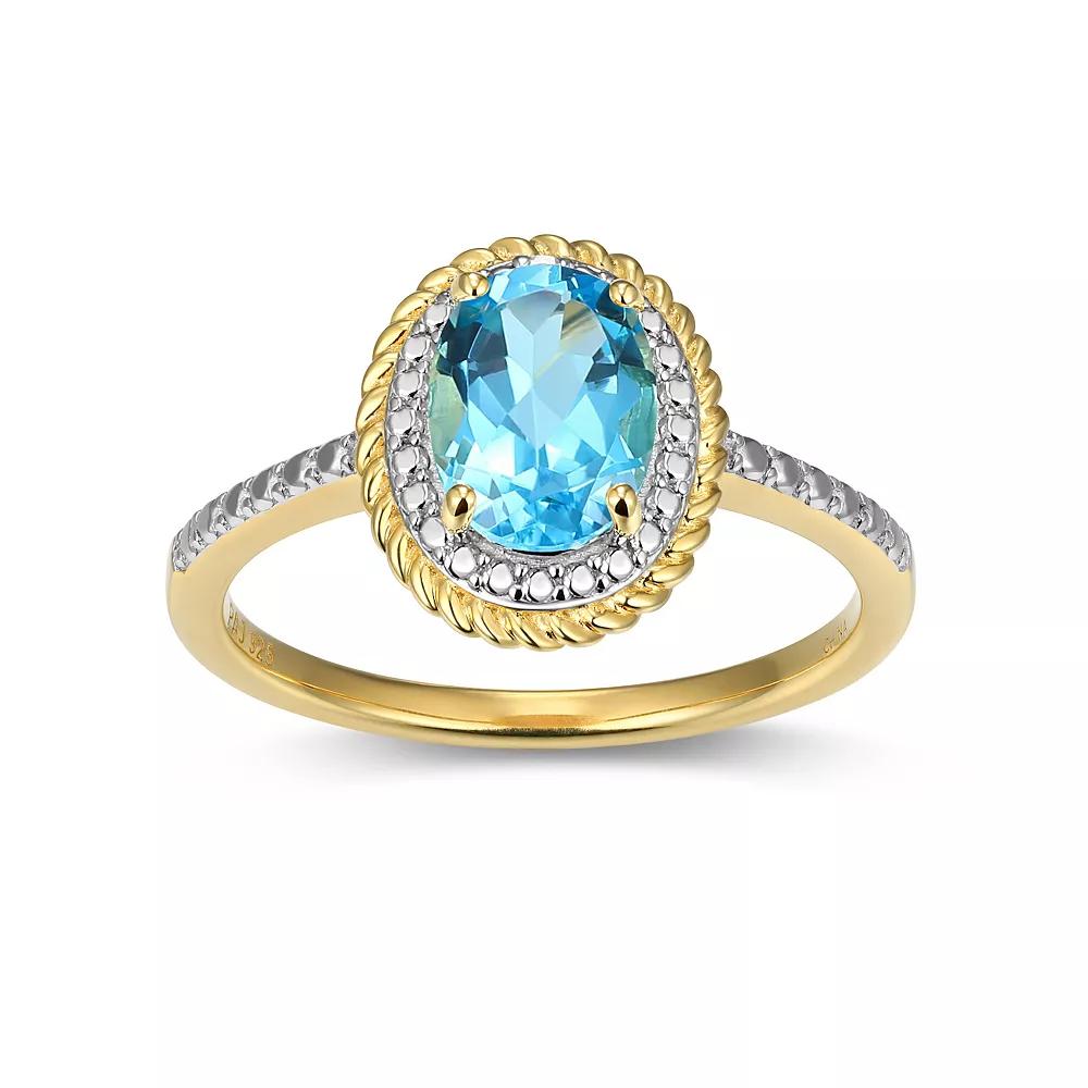 18k Gold Over Silver Gemstone & Diamond Accent Halo Ring, Women's, Size: 7, Dec Gen Blue Topaz Product Image