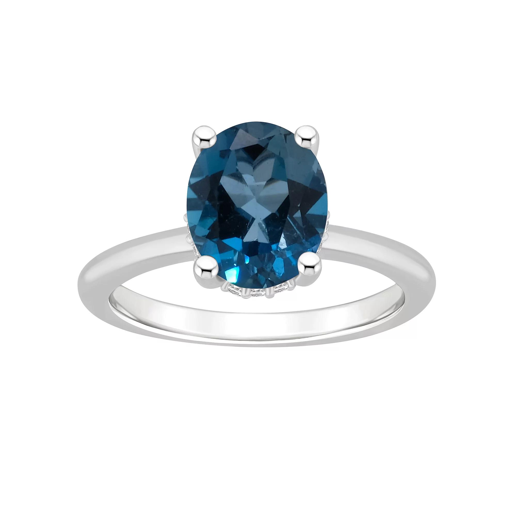 Alyson Layne Sterling Silver 10 mm x 8 mm Oval Gemstone & Diamond Accent Ring, Women's, London Blue Topaz Product Image
