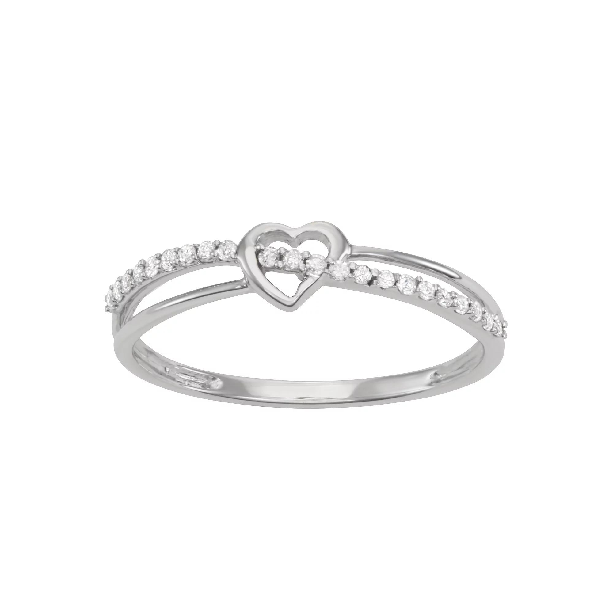 HDI Sterling Silver 1/10 Carat T.W. Diamond Crossover Heart Band, Women's, Size: 8 Product Image