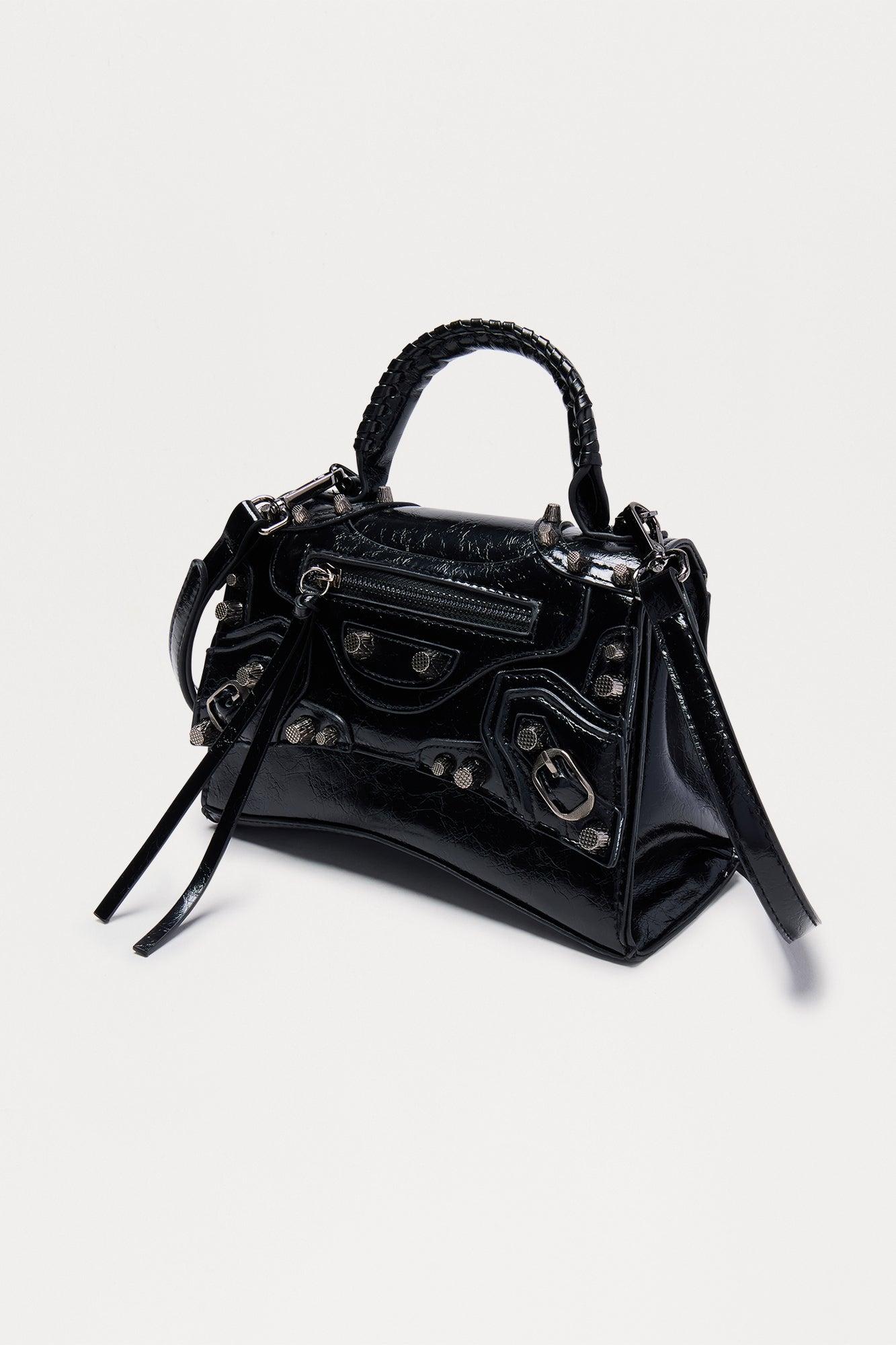 Get With It Faux Leather Satchel Handbag  - Black Female Product Image