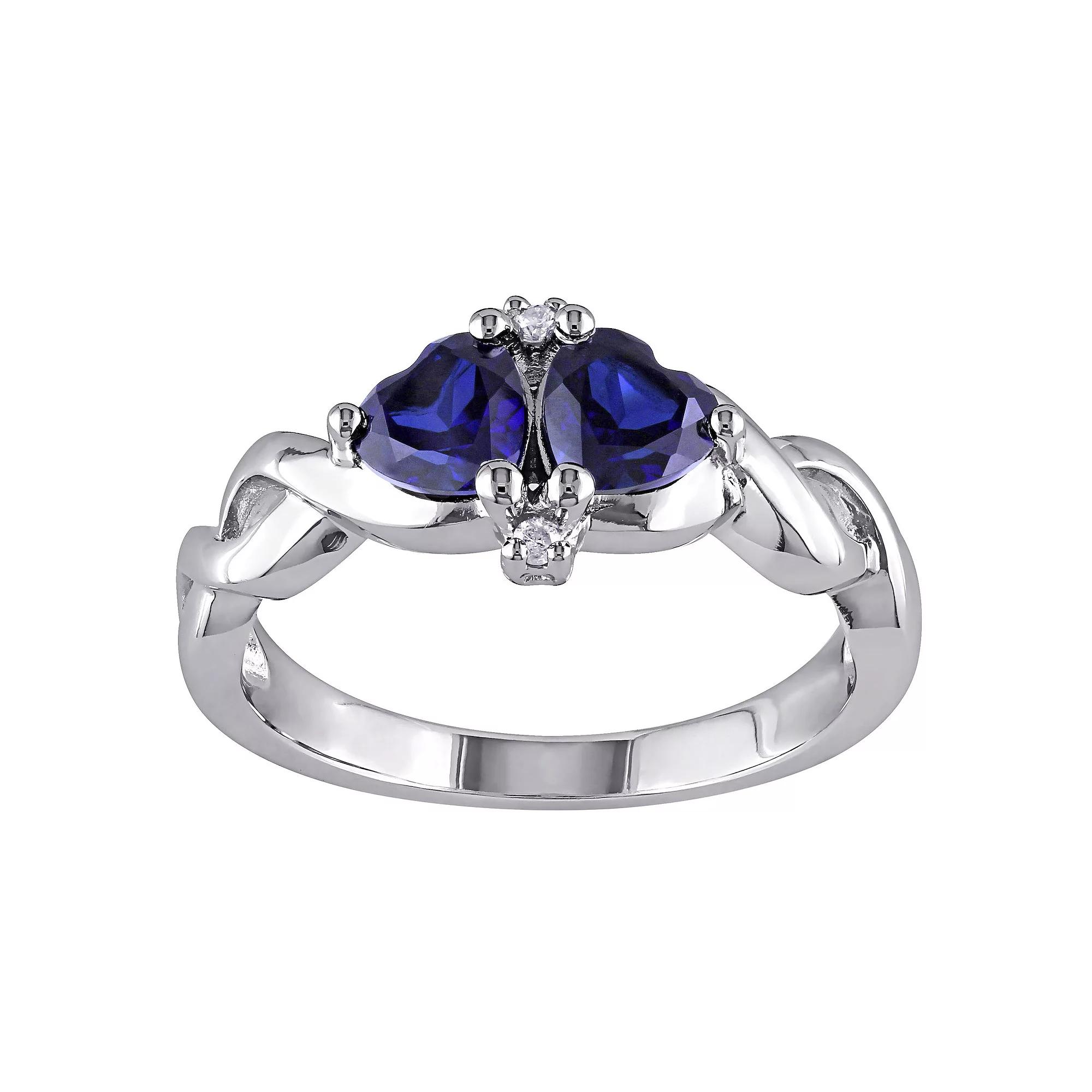 Stella Grace Sterling Silver Lab Created Blue Sapphire & Diamond Accent Heart Infinity Ring, Women's, Size: 8 Product Image