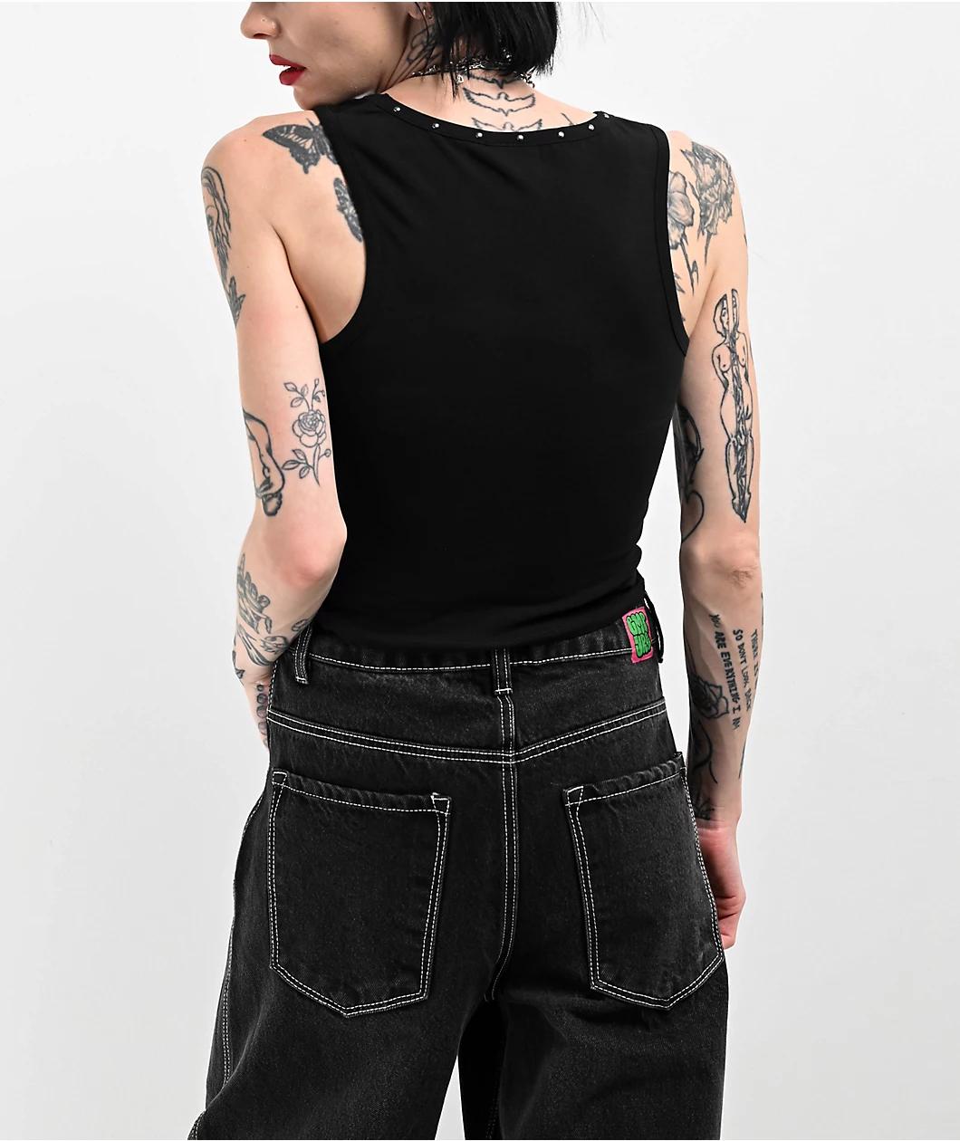 Broken Promises Feels Like Studded Black Tank Top Product Image