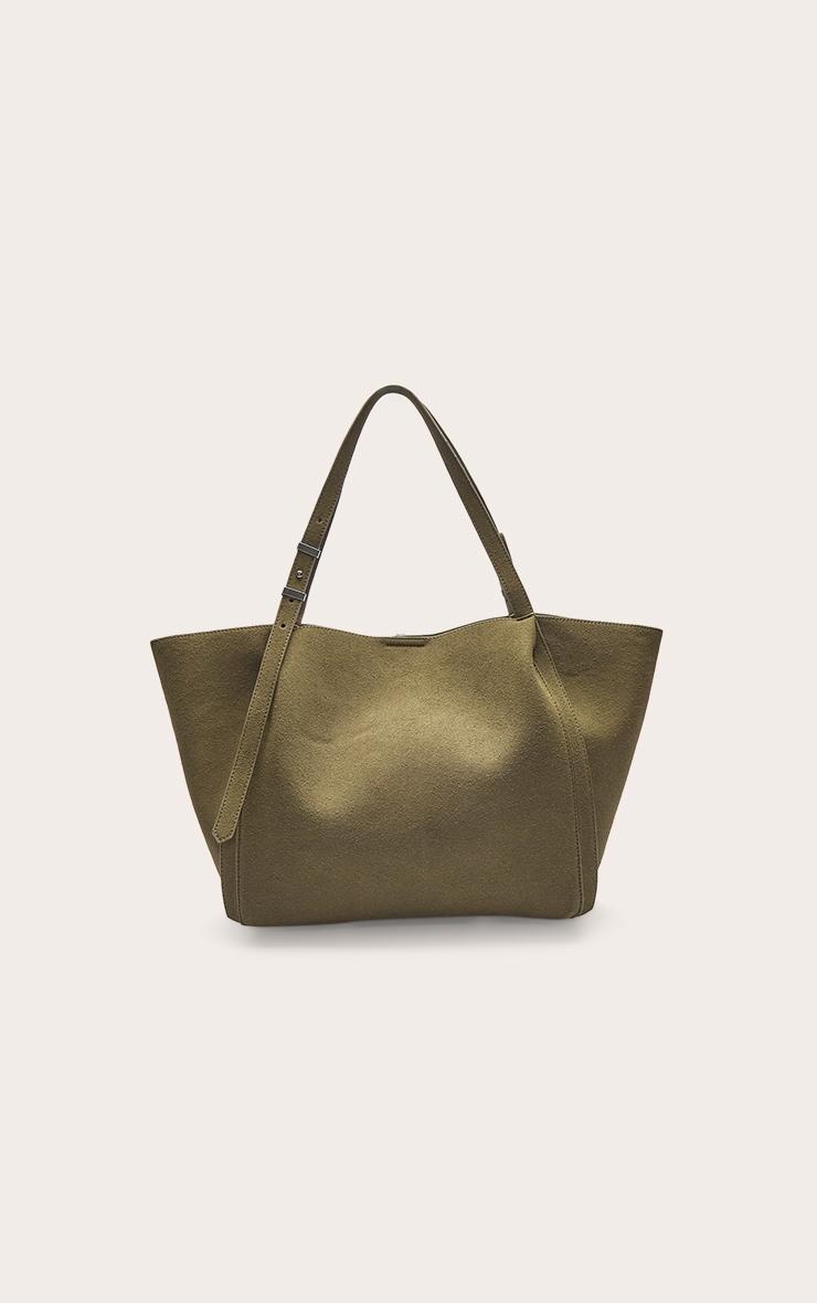 Olive Faux Suede Adjustable Strap Tote Bag Product Image