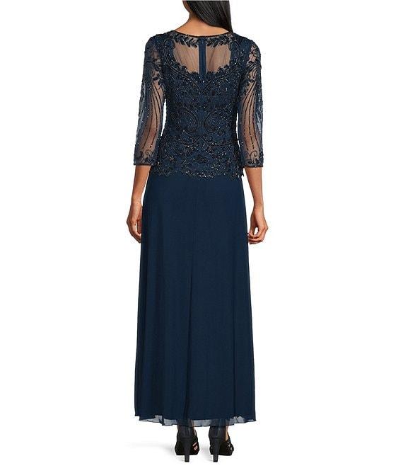 Pisarro Nights Beaded Illusion Boat Neck 3/4 Sleeve A-Line Dress Product Image