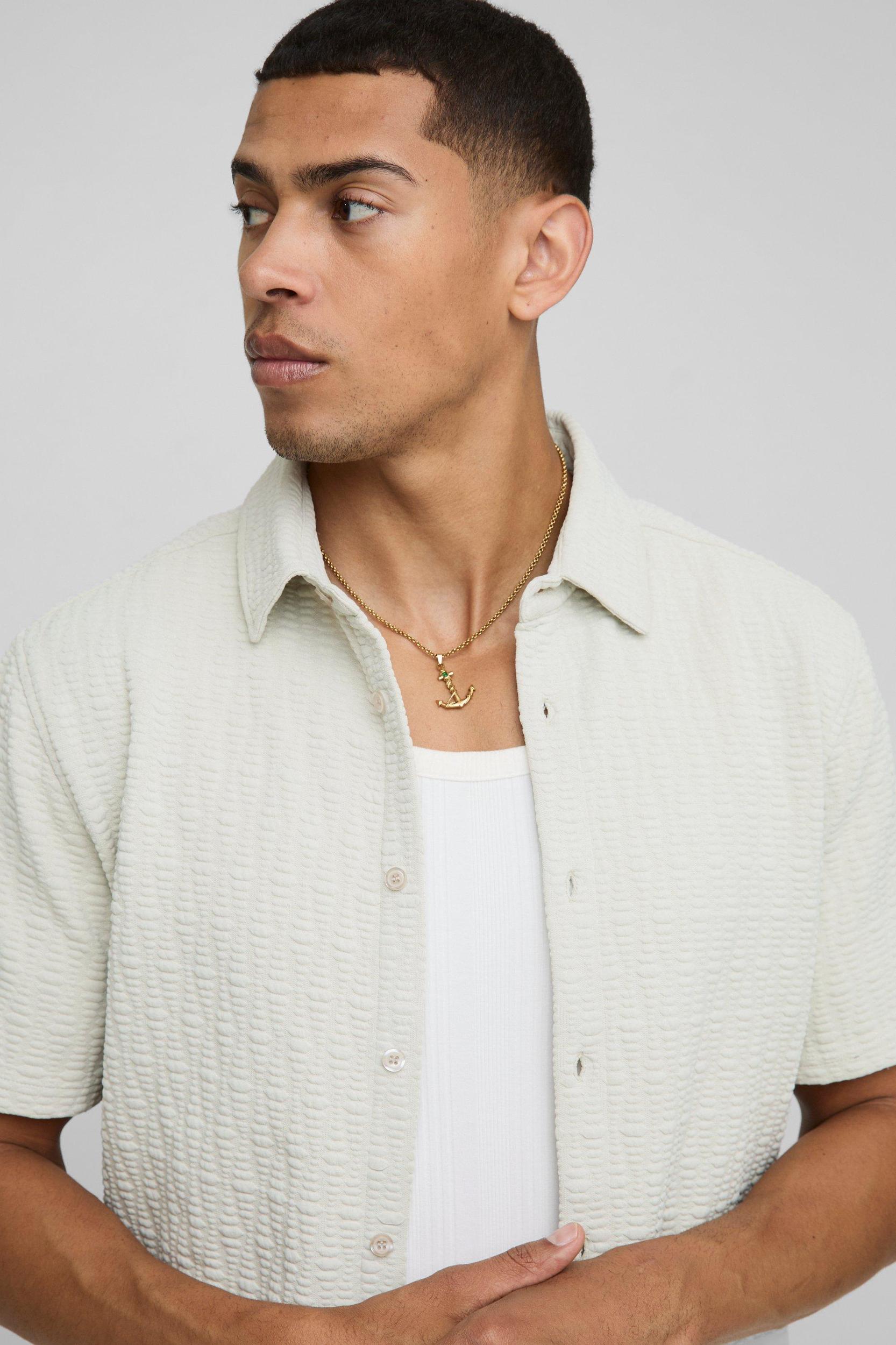 Short Sleeve Textured Stretch Shirt and Shorts Set | boohooMAN USA Product Image