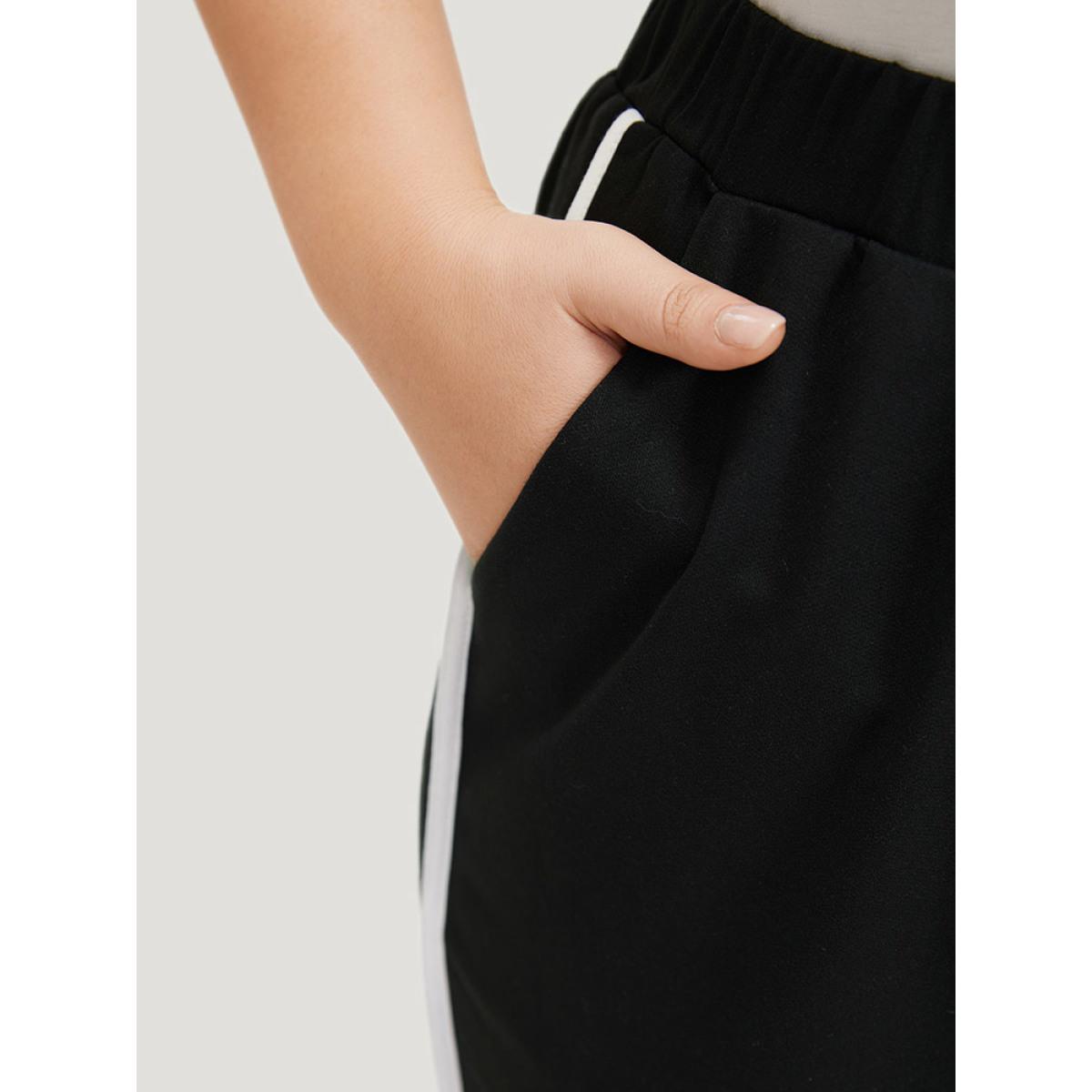 Contrast Pocket Seam Detail Split Hem Sweatpants Black Plus Size Women Casual Dailywear Contrast 12/L Bloomchic Product Image