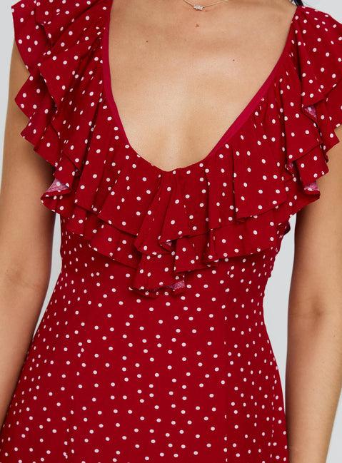 Cherry Schnapps Flutter Mini Dress Red Polka Product Image