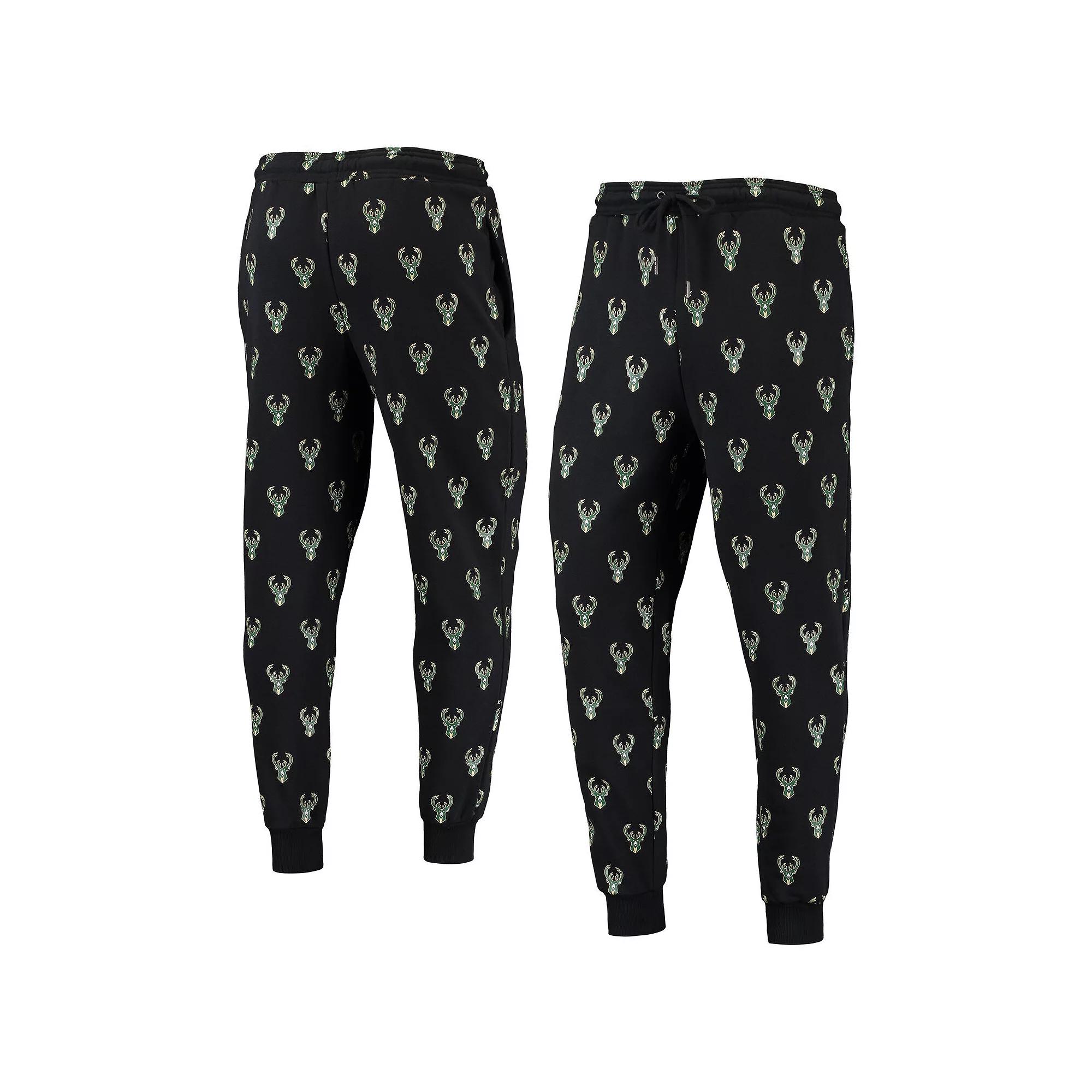 The Wild Collective Black Milwaukee Bucks Allover Logo Jogger Pants, Women's, Size: XL Product Image