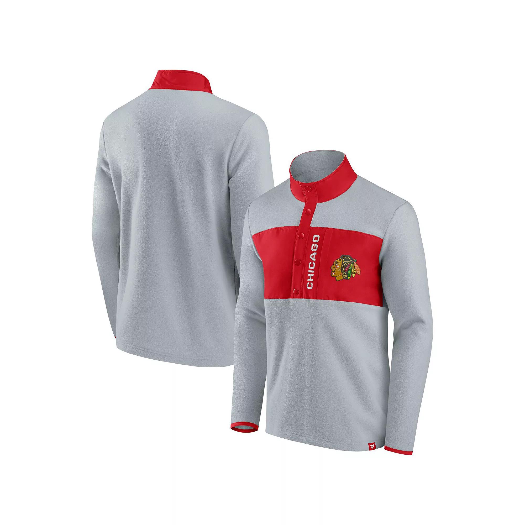 Men's Fanatics Branded Gray/Red Chicago Blackhawks Omni Polar Fleece Quarter-Snap Jacket,  Product Image