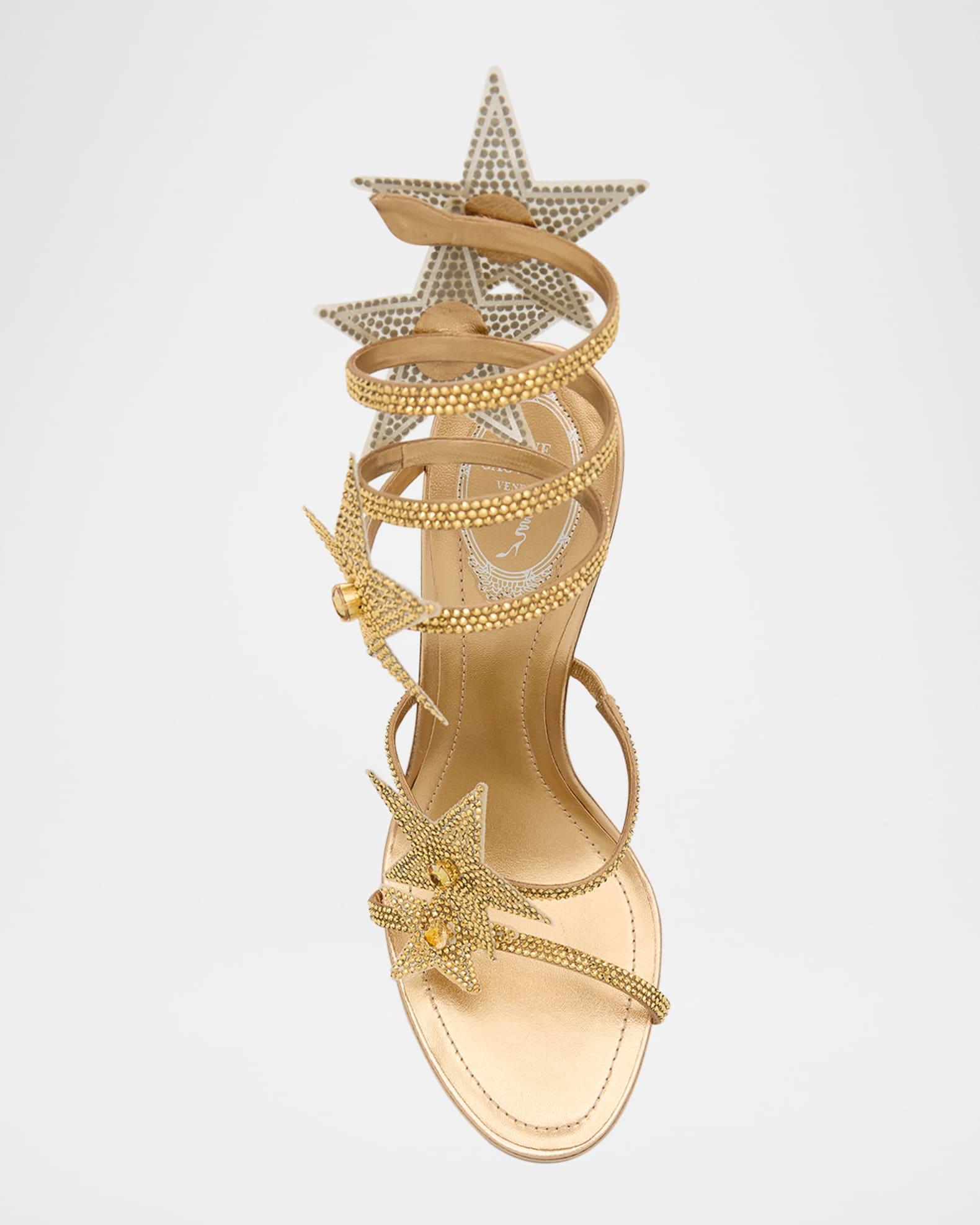 Cleo Crystal Star Satin Snake-Wrap Sandals Product Image