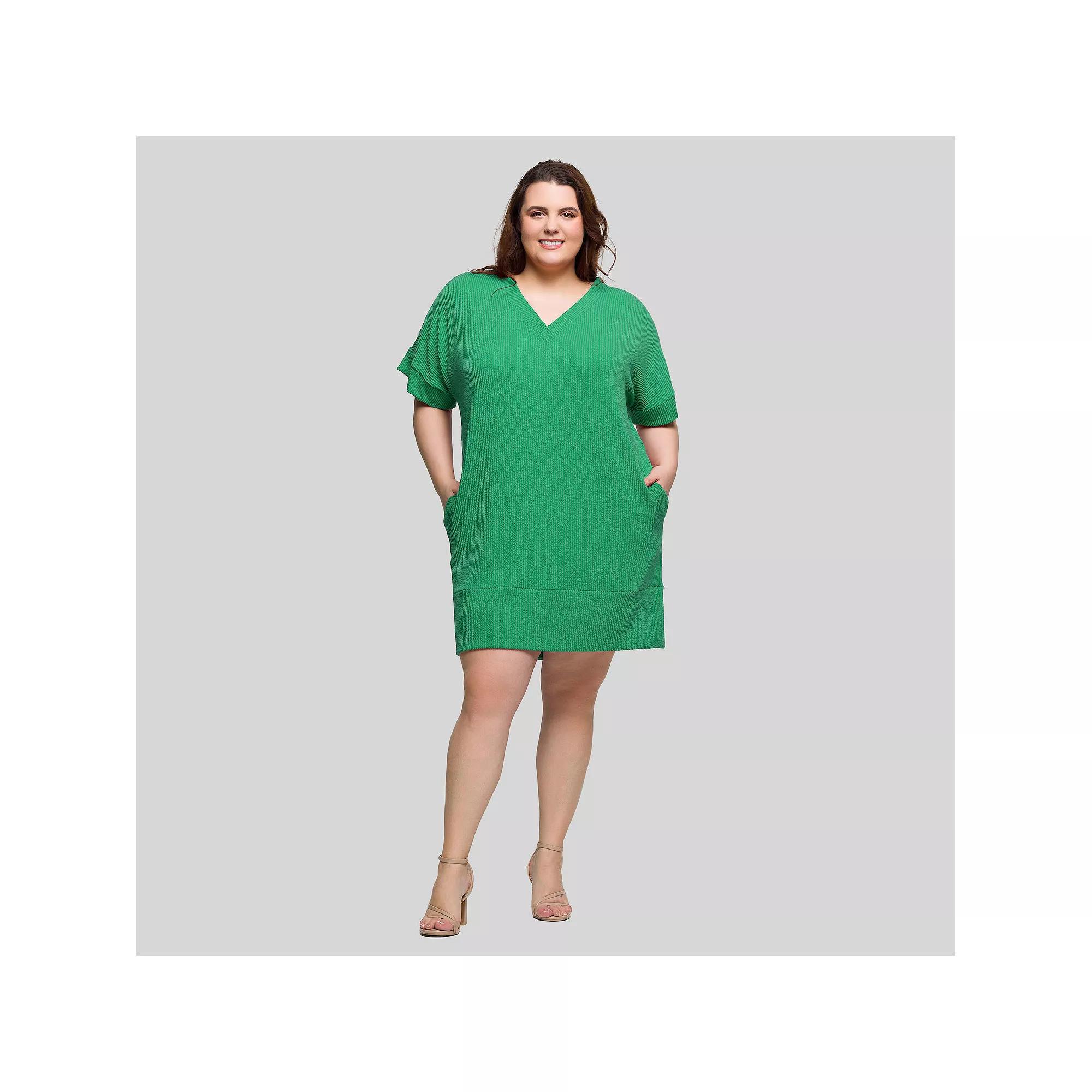 Plus Size 24Seven Comfort Apparel V-Neck Pocket T-Shirt Dress, Women's, Size: 3XL, Green Product Image