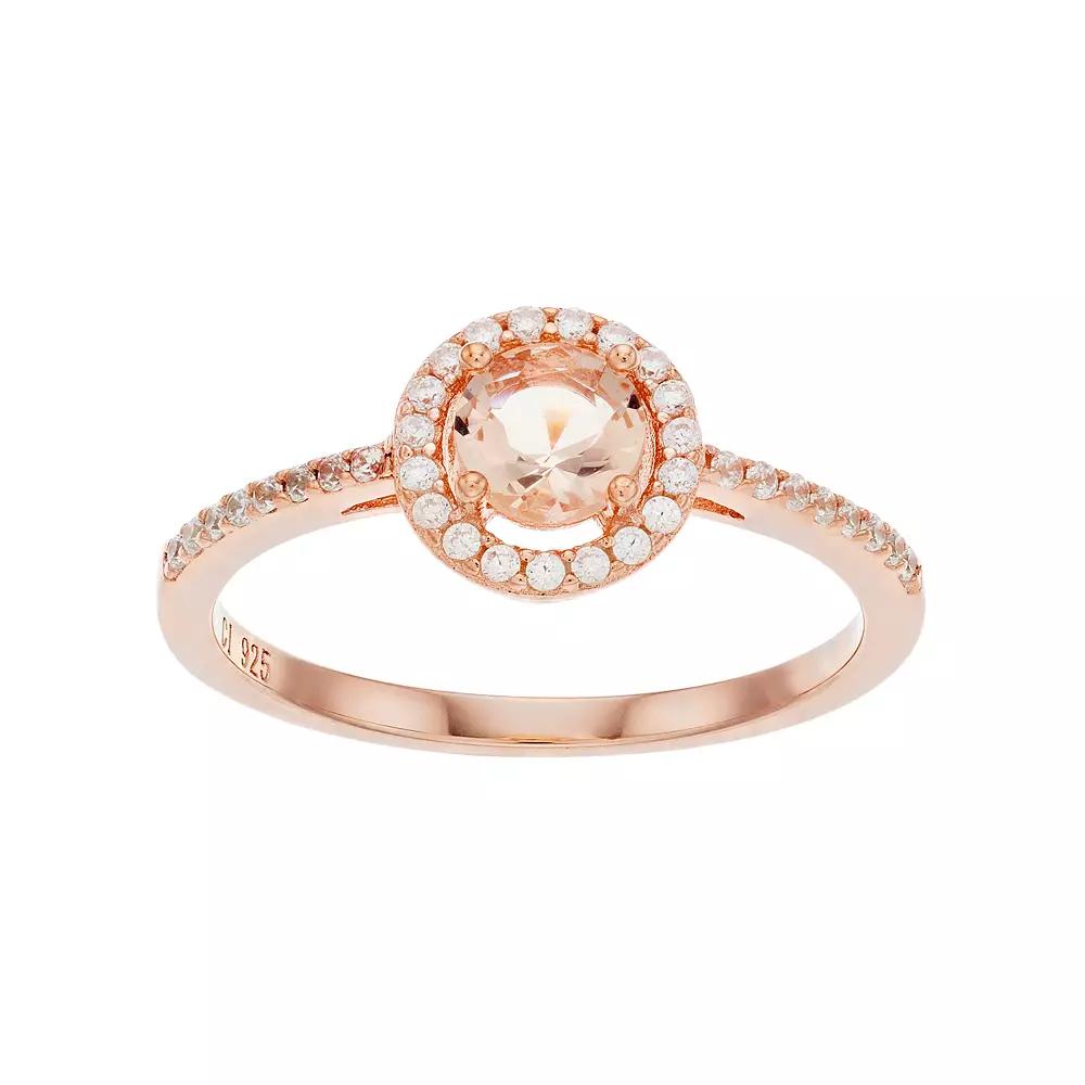 14k Rose Gold Over Silver Simulated Morganite & Cubic Zirconia Round Halo Ring, Women's, Size: 6 Product Image