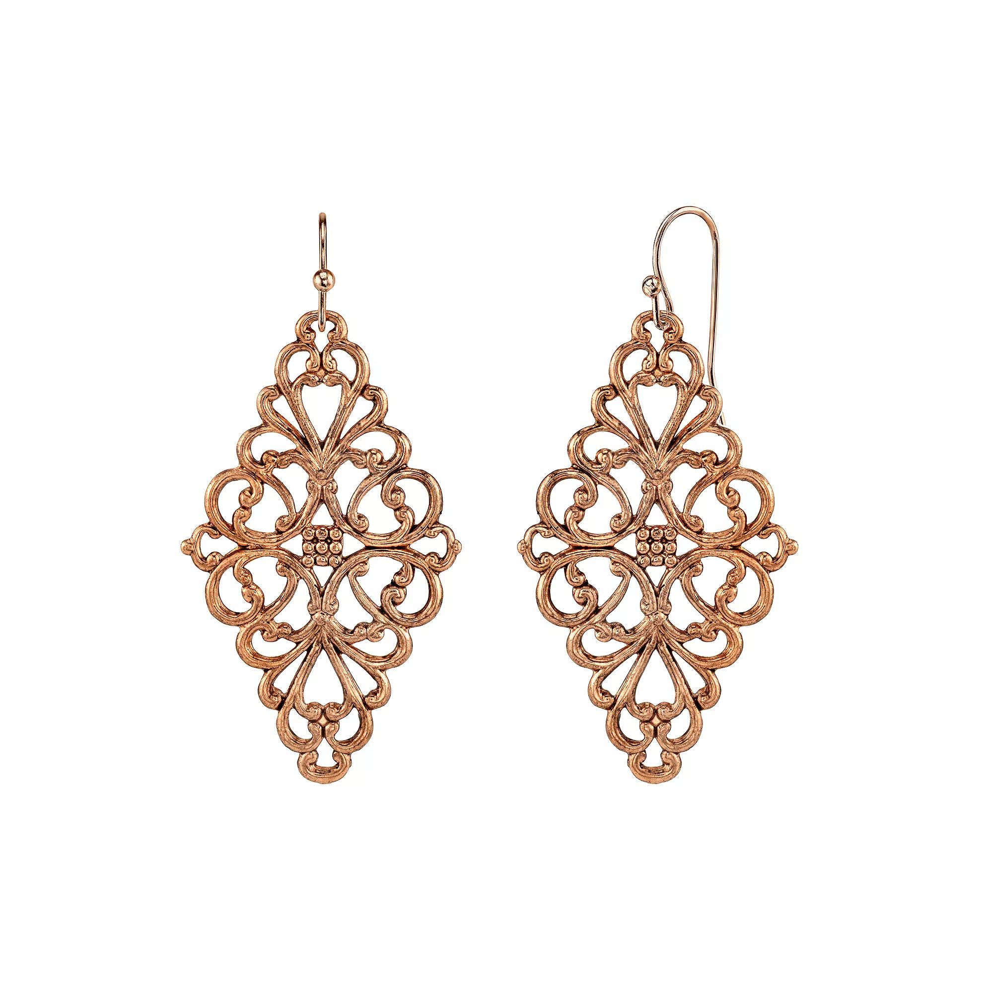 1928 Filigree Kite Drop Earrings, Womens, Rose Gold Tone Product Image
