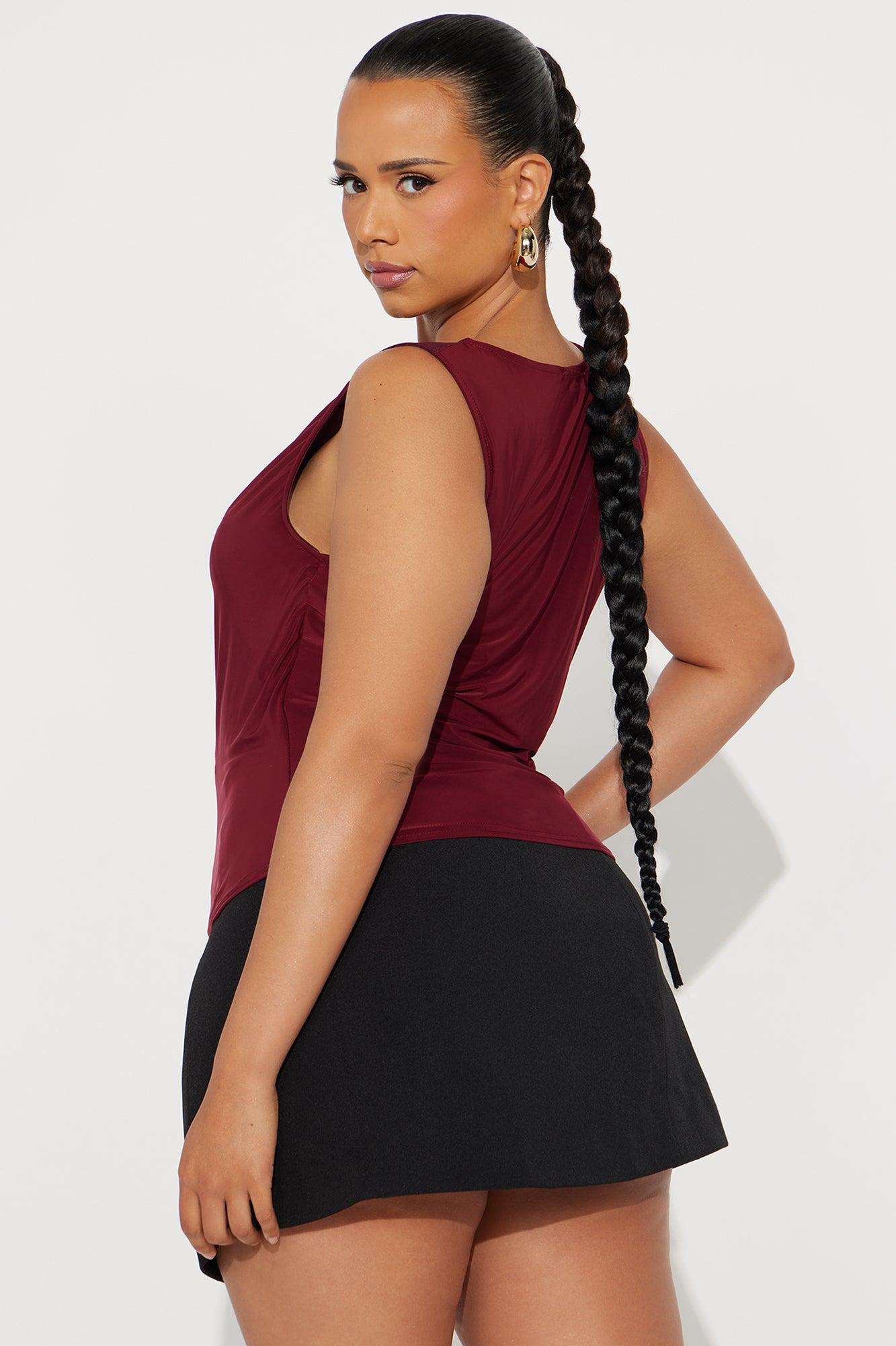 Este High Neck Top - Burgundy Female Product Image