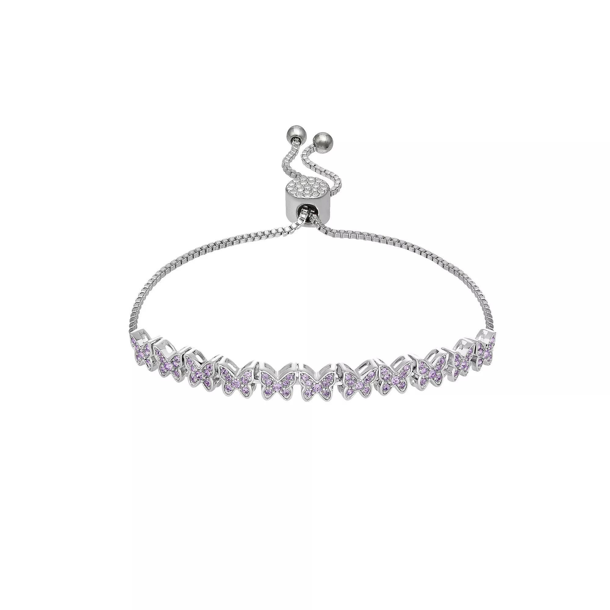 Brilliance Crystal Butterflies Adjustable Bracelet, Womens Silver Tone Purple Product Image