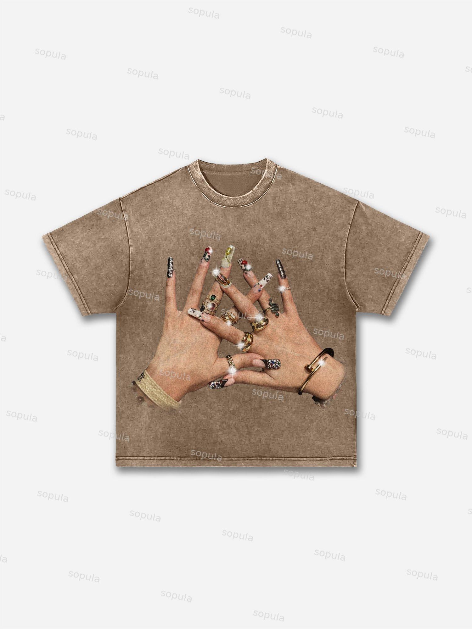 God Religion Trendy Nail Art Graphic Acid Wash T-shirt Product Image