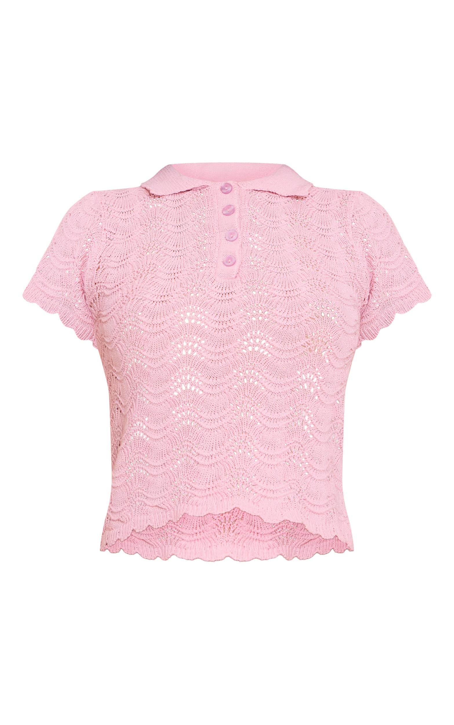 Pink Crochet Polo Neck Top Product Image