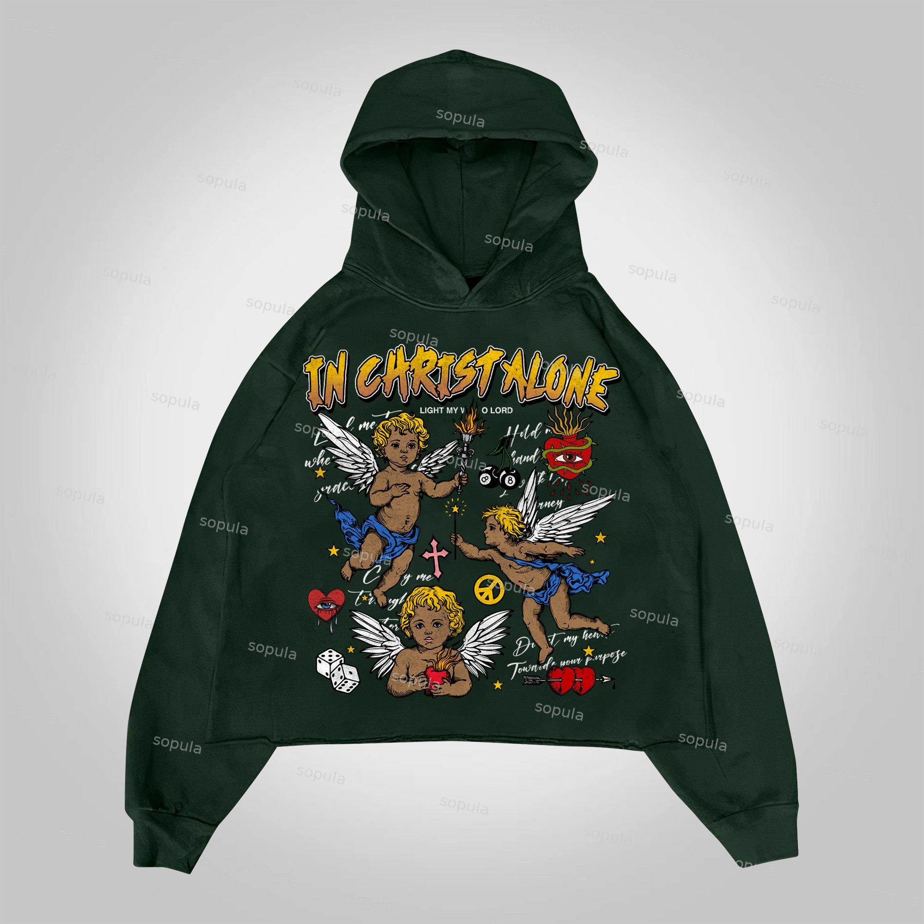 Sopula In Christ Alone Collage Printed Graphics Pocketless Hoodie Product Image