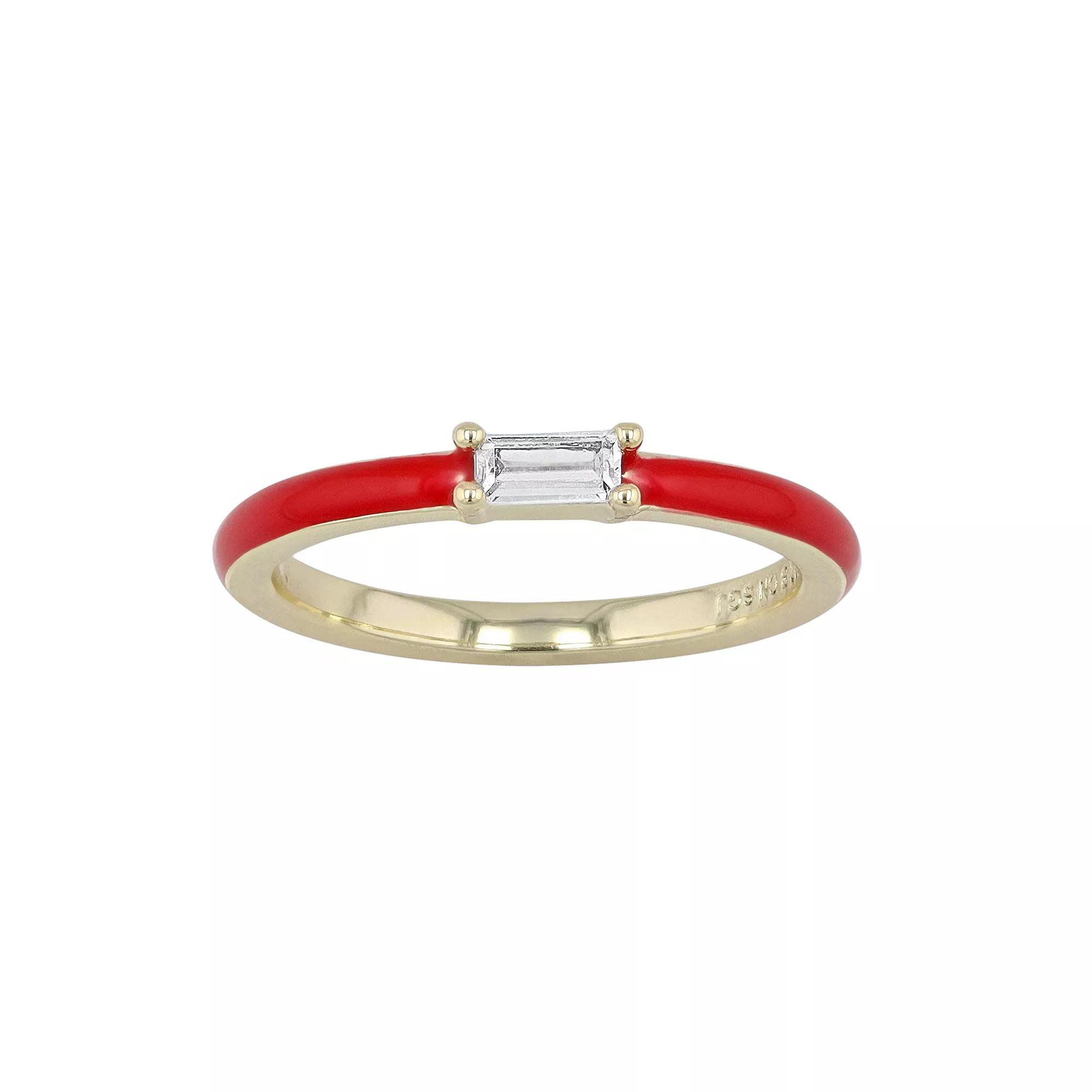 14k Gold Over Silver Cubic Zirconia & Enamel Stacking Ring, Womens, Red Product Image