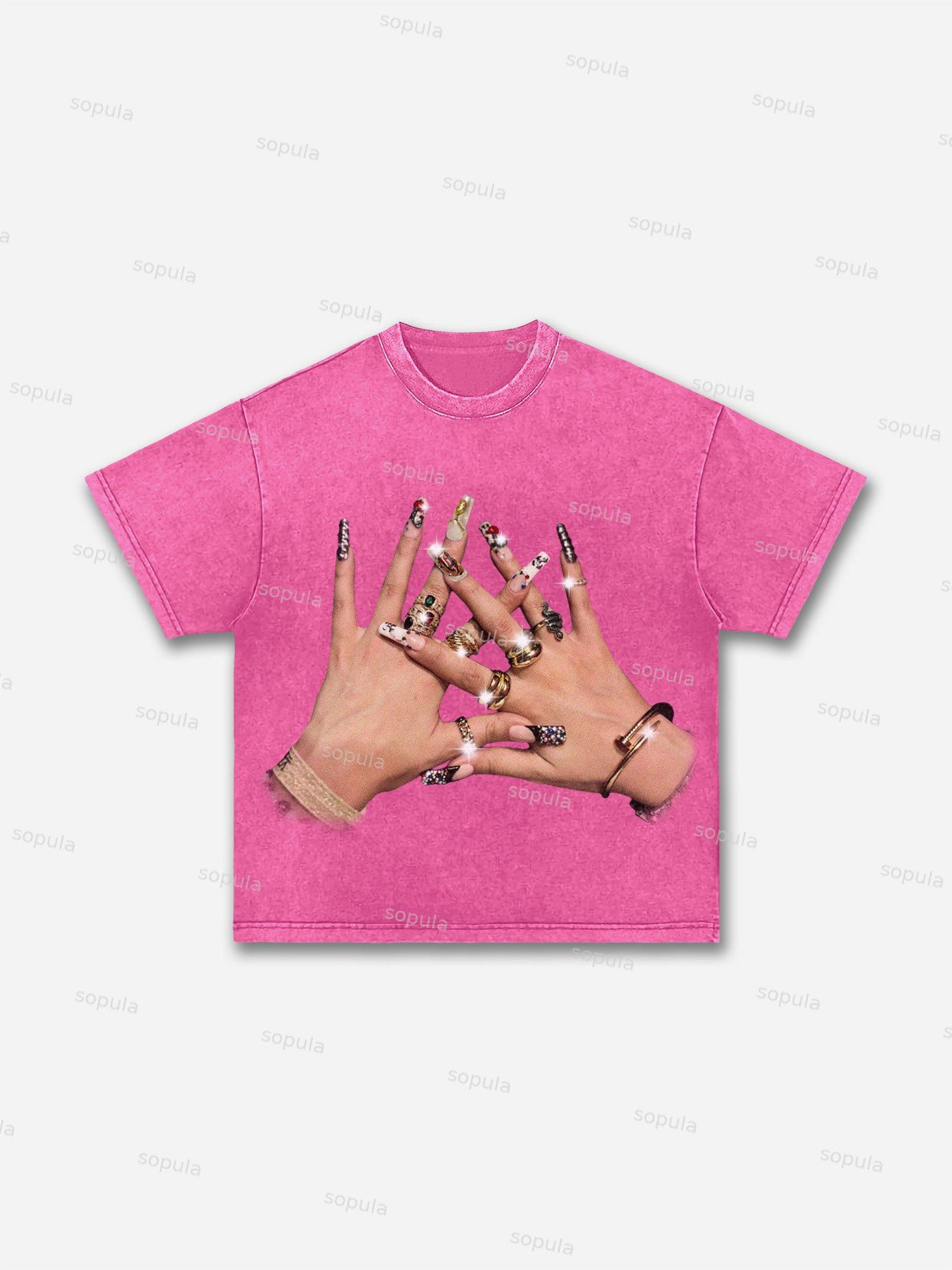 God Religion Trendy Nail Art Graphic Acid Wash T-shirt Product Image